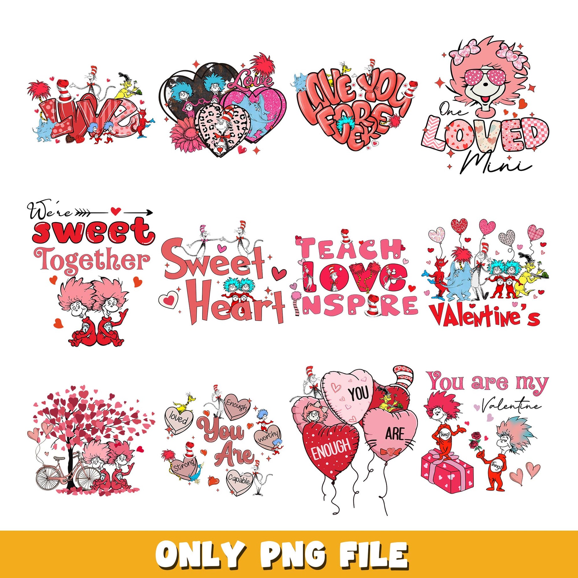 Dr Seuss Valentine's Day png, Dr Seuss  bundle png, cartoon png 