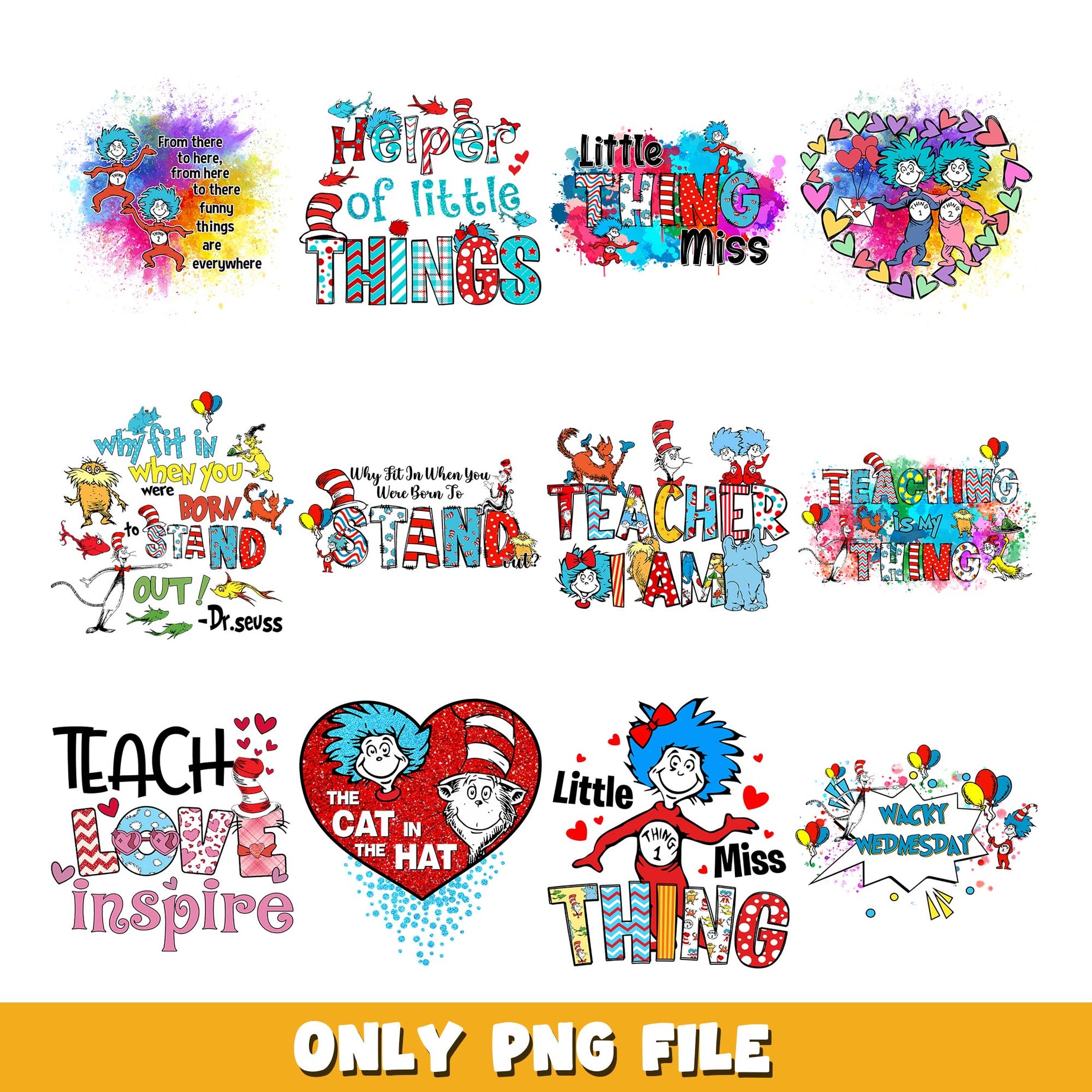 Thing 1 Thing 2 png, Dr Seuss  bundle png, cartoon png 