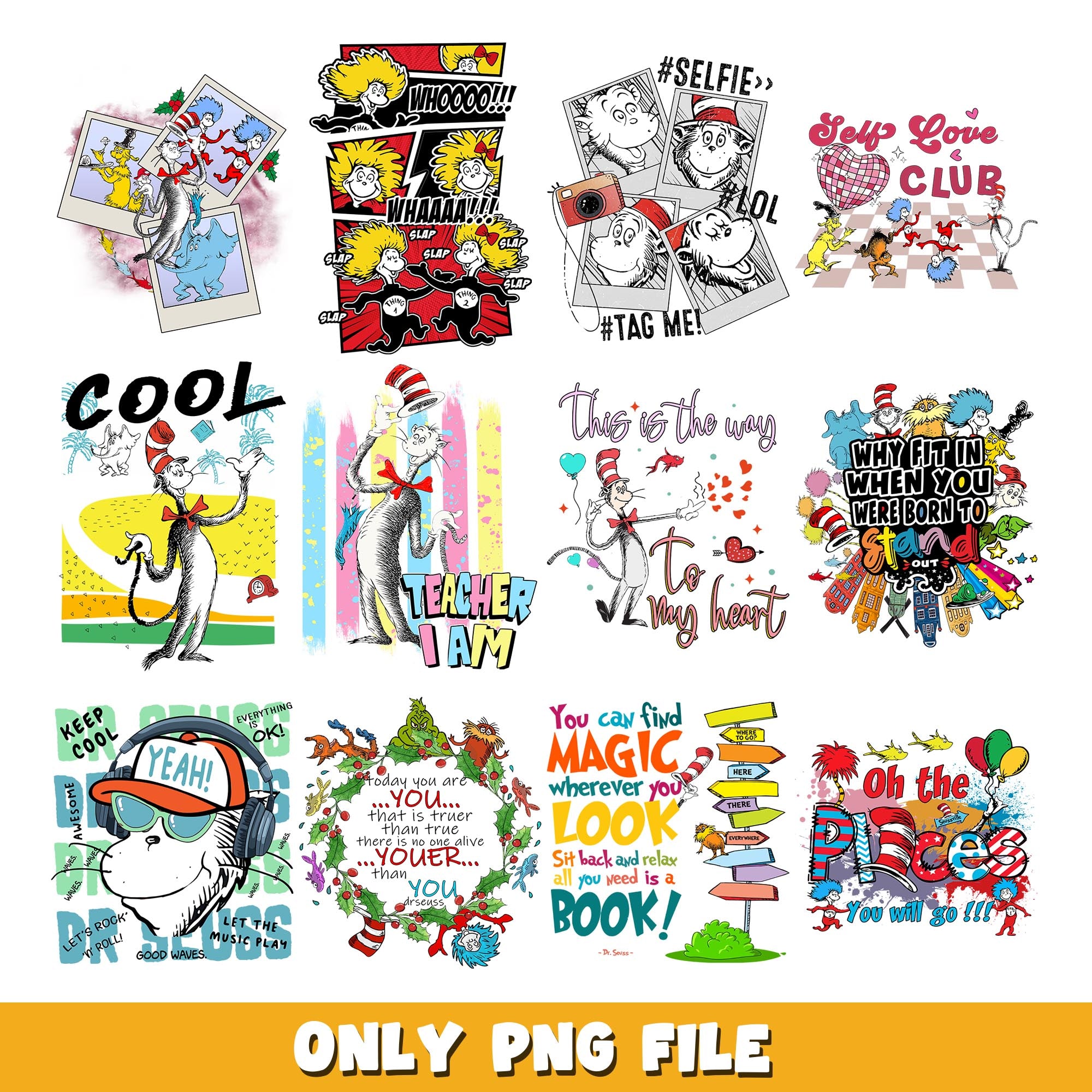  Cat in hat cartoon png, Dr Seuss  bundle png, cartoon png  