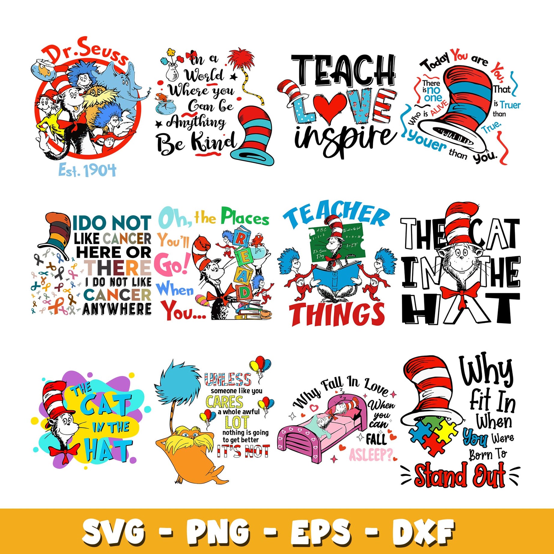 Cat In The Hat svg, Dr. Seuss bundle svg, Holiday svg 