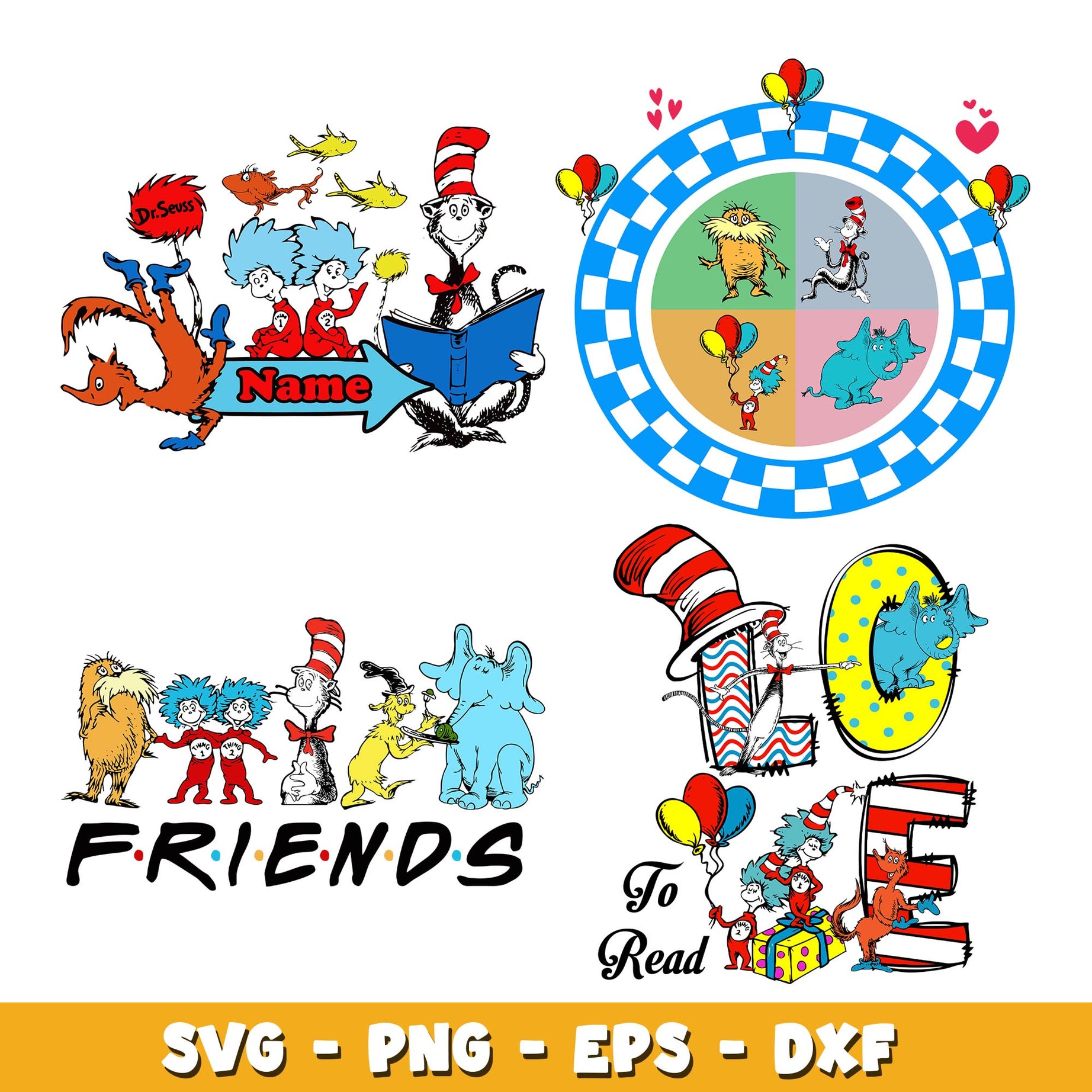 Cat In The Hat and friends svg, Dr. Seuss bundle svg, Holiday svg 