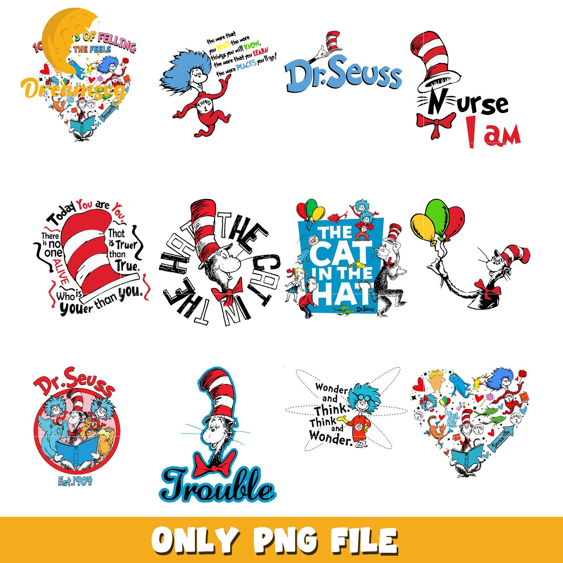 Dr Seuss Bundle PNG Fun Characters and Quotes