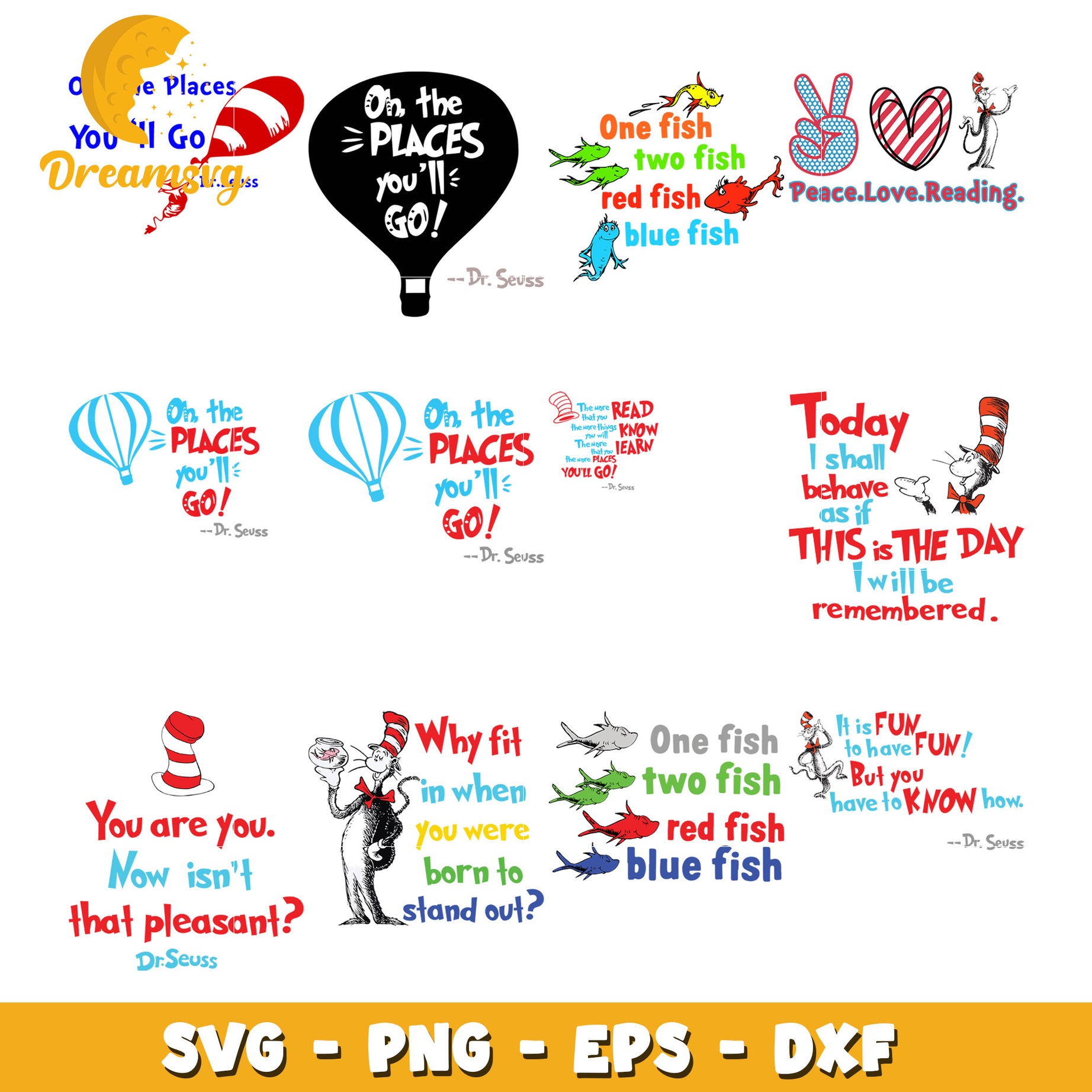 Dr Seuss Bundle SVG Fun Quotes and Designs Set