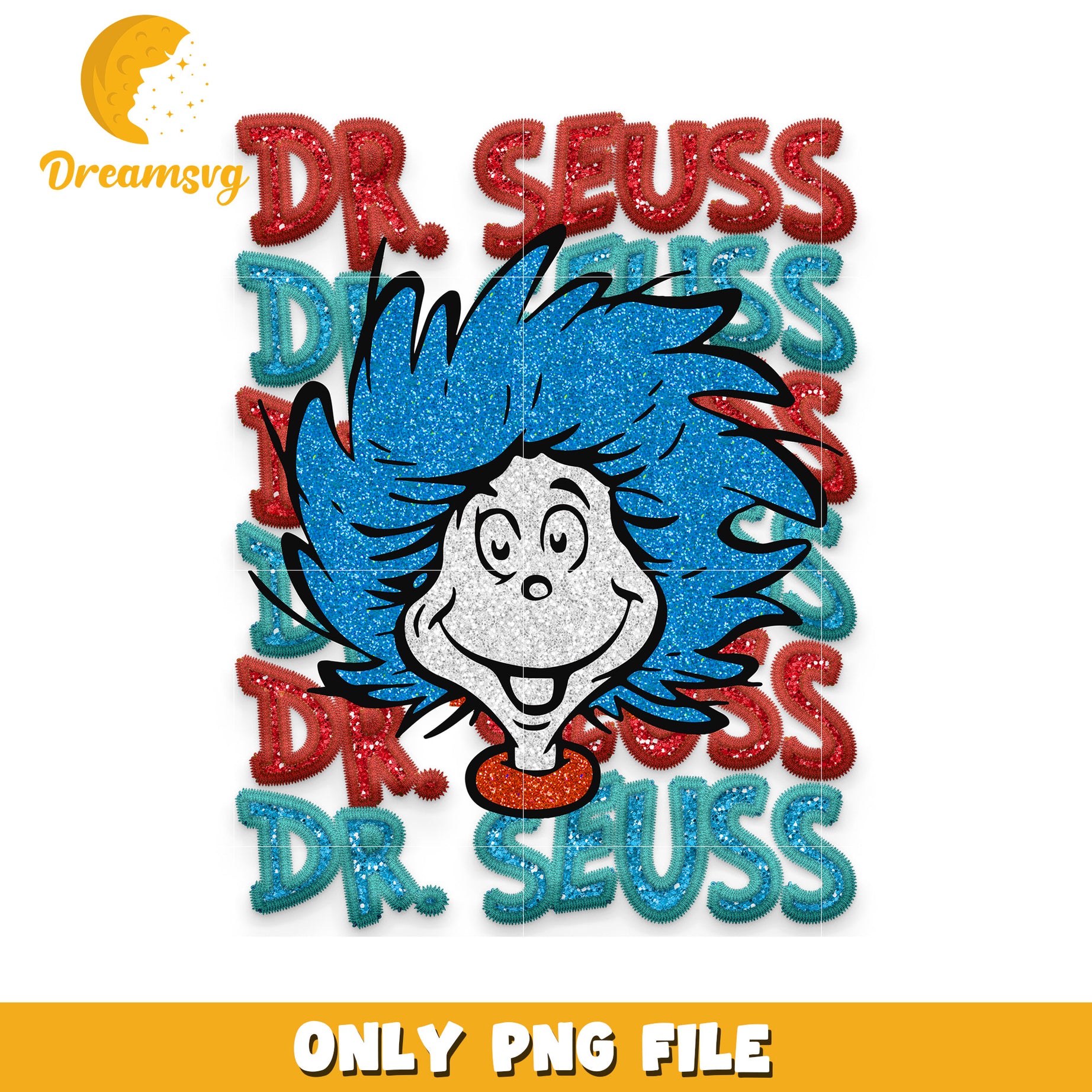 Dr Seuss Cat PNG Glitter Design