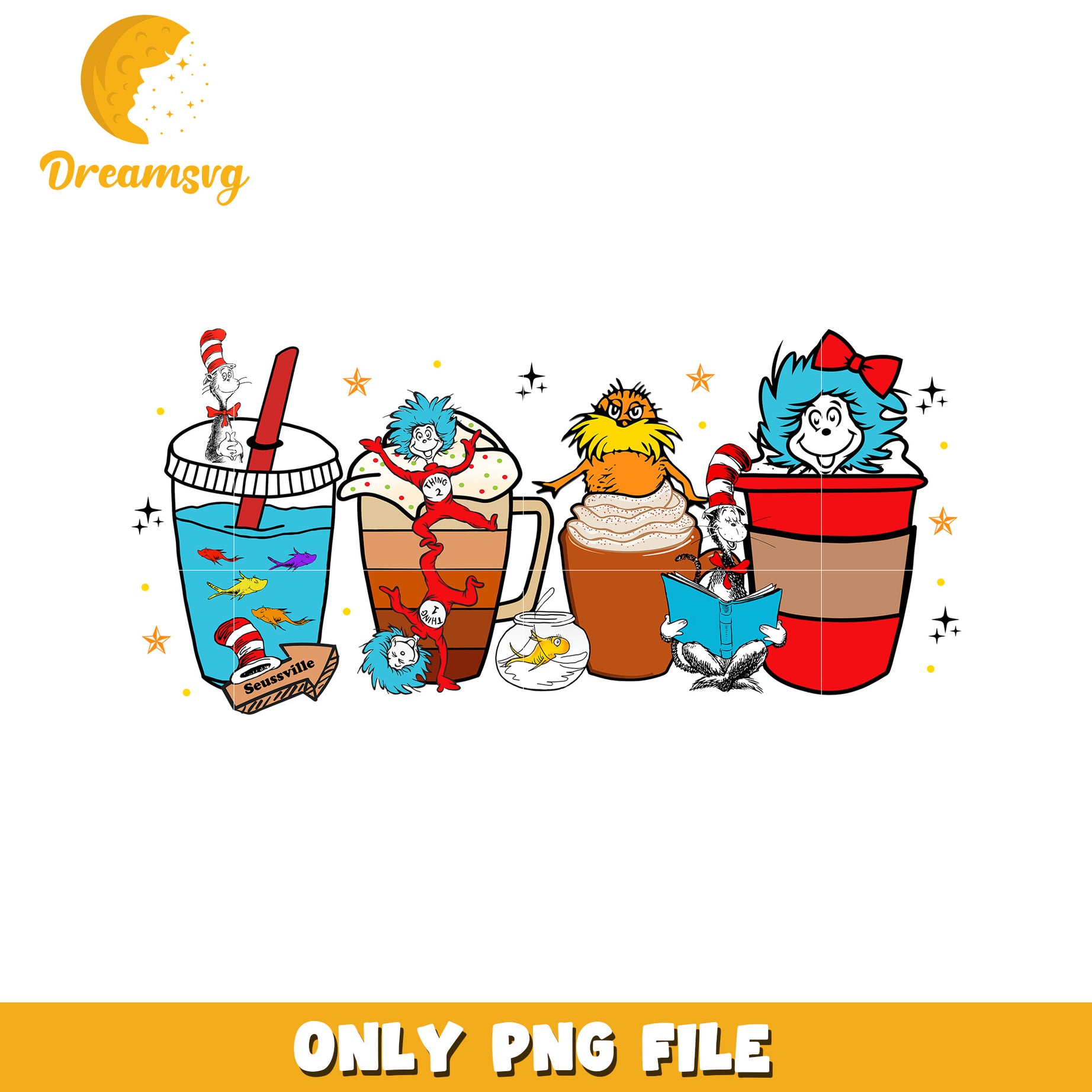 Dr Seuss Coffee PNG Sublimation Design