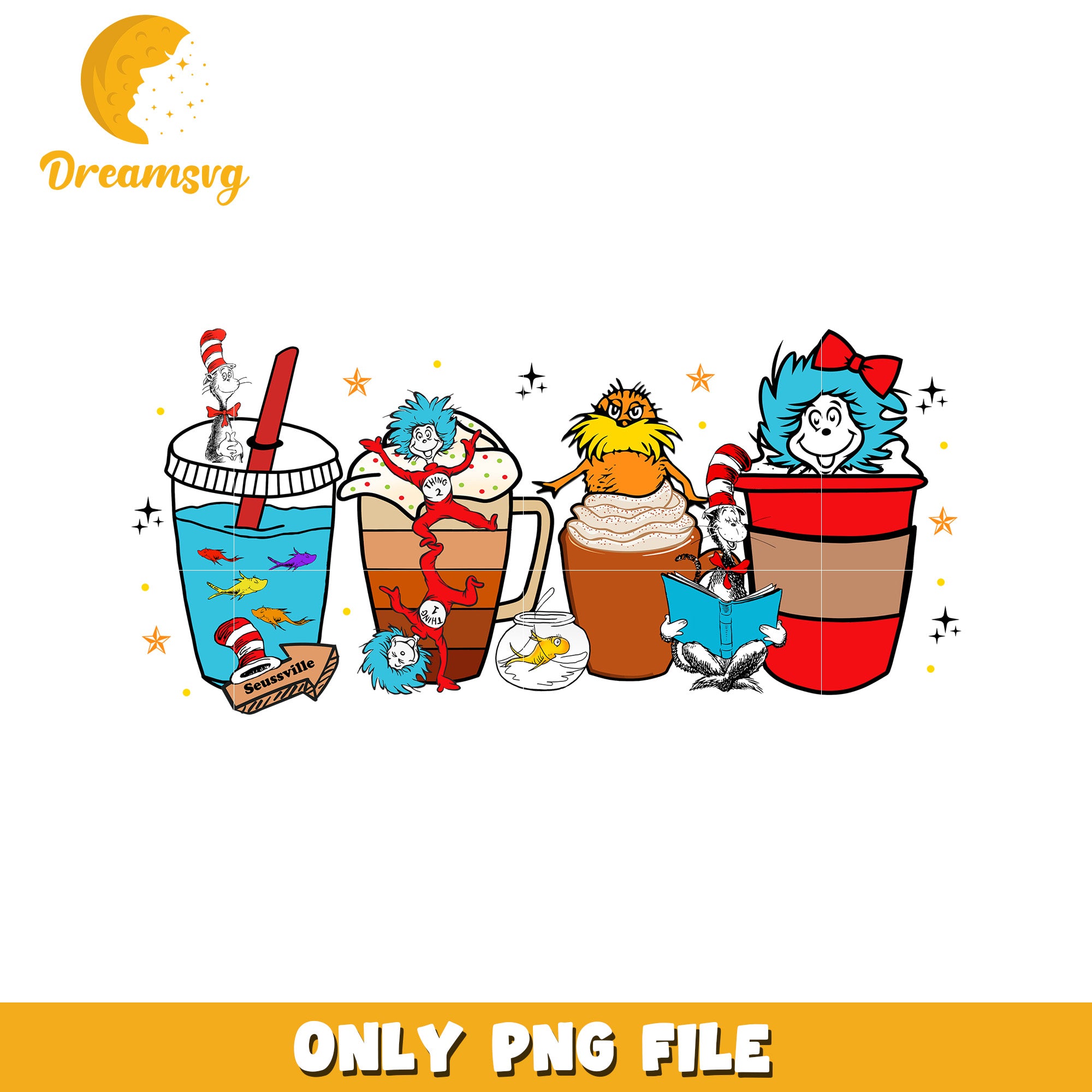 Dr Seuss Coffee PNG Sublimation Design