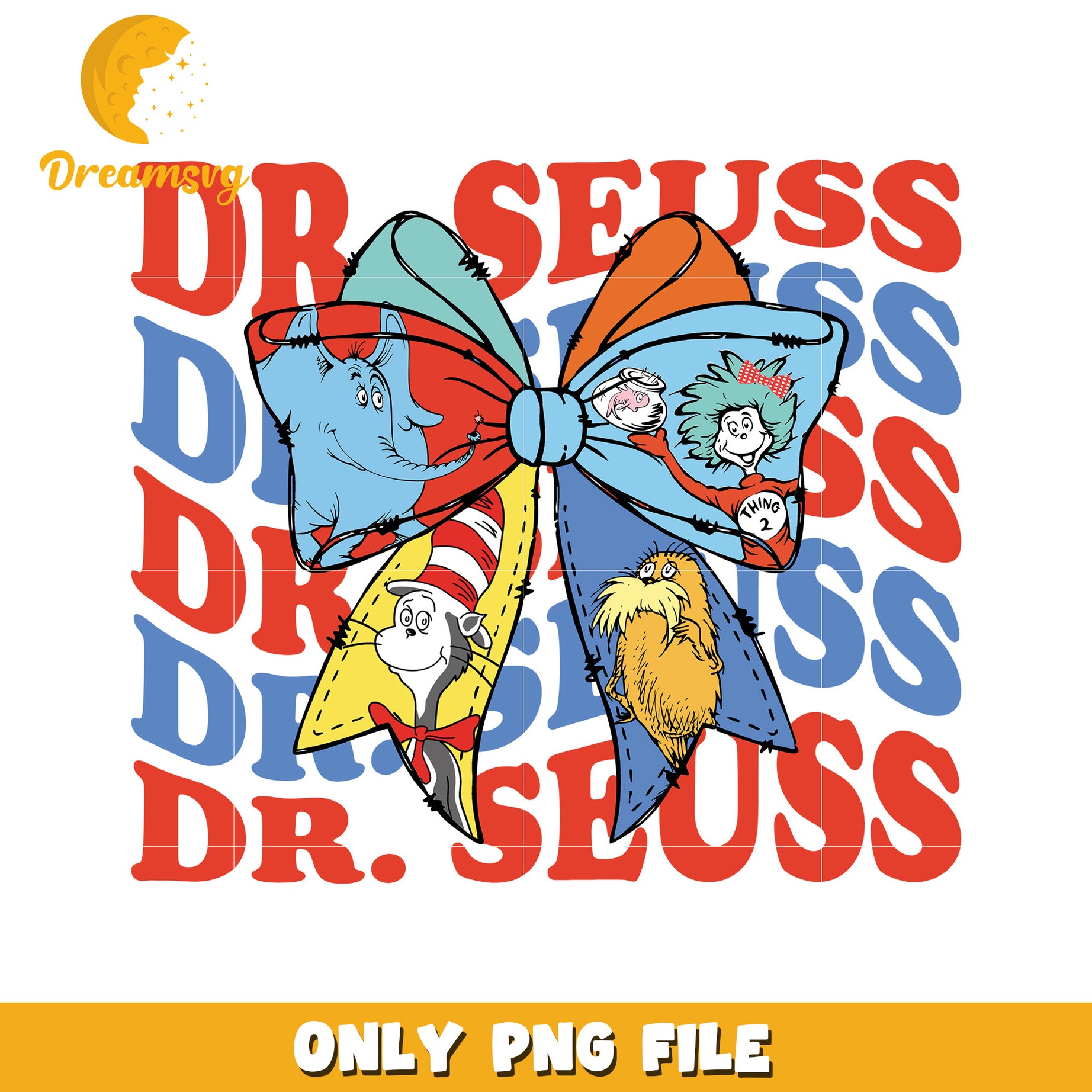 Dr Seuss Colorful Characters Bow Design PNG Art File