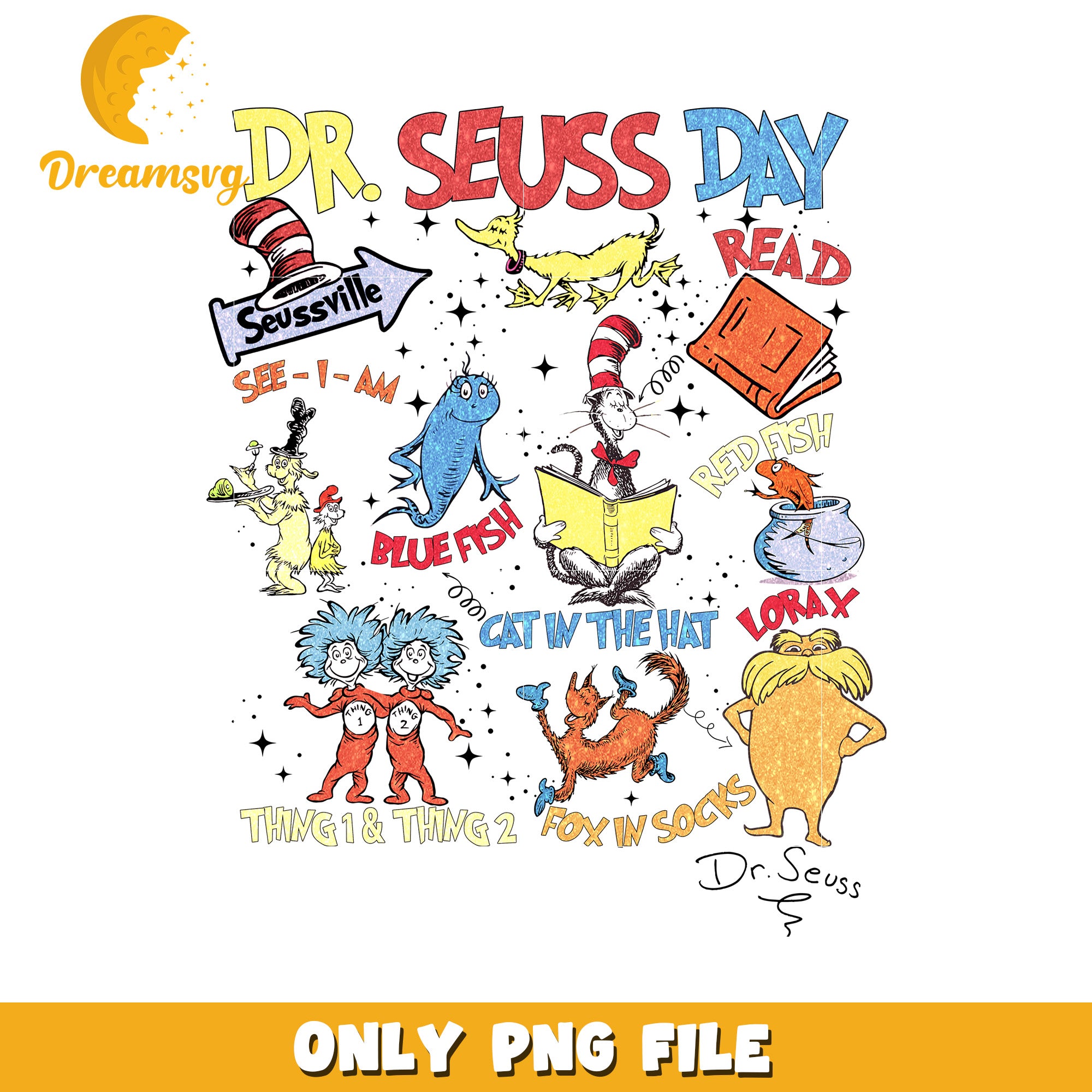 Dr Seuss Day Celebration Reading PNG Design for Kids