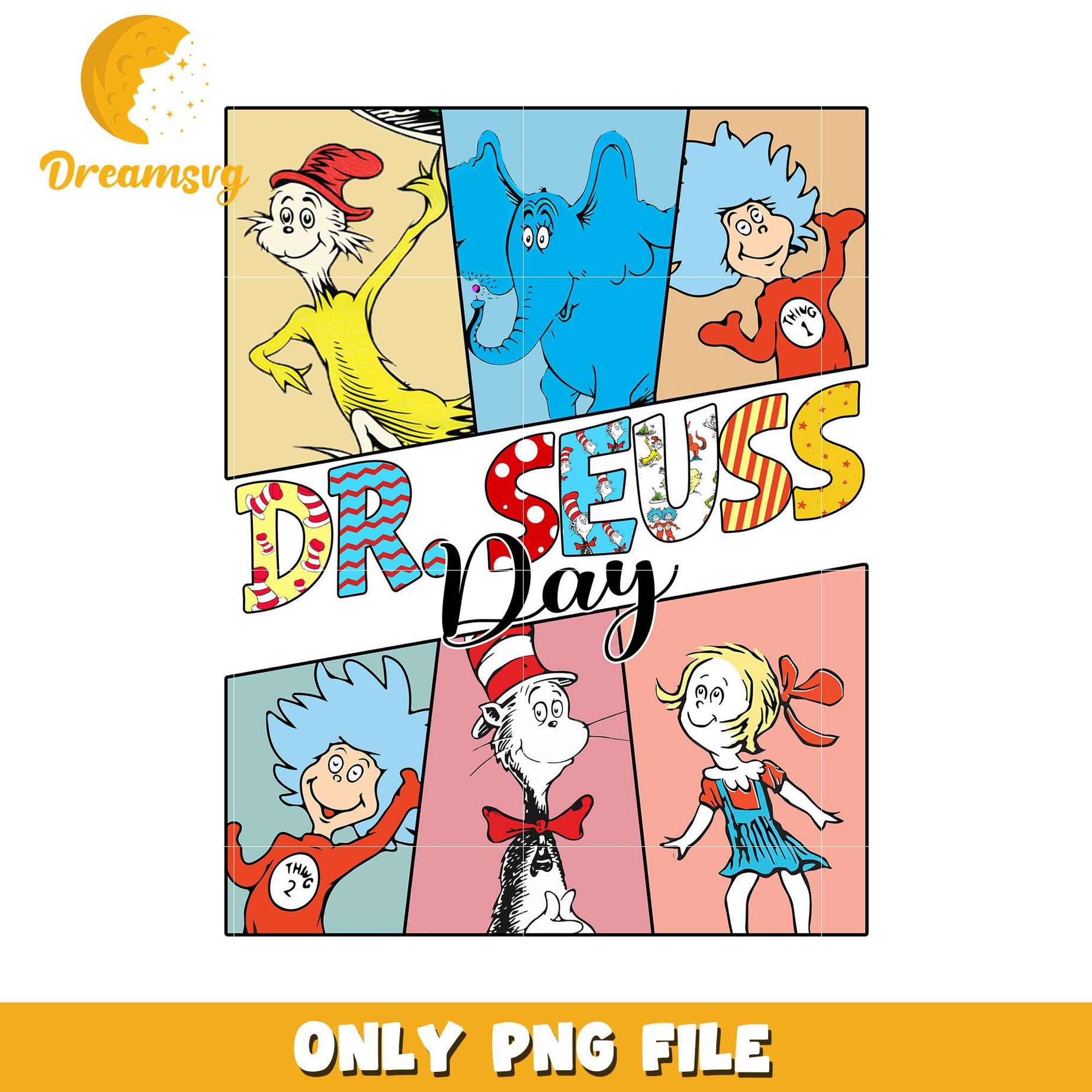 Dr Seuss Day Colorful PNG Art for Kids Celebration