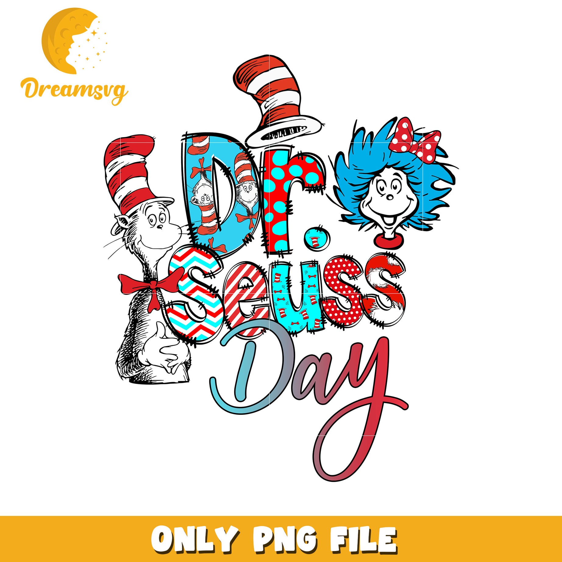 Dr Seuss Day Colorful PNG Design for Celebrations