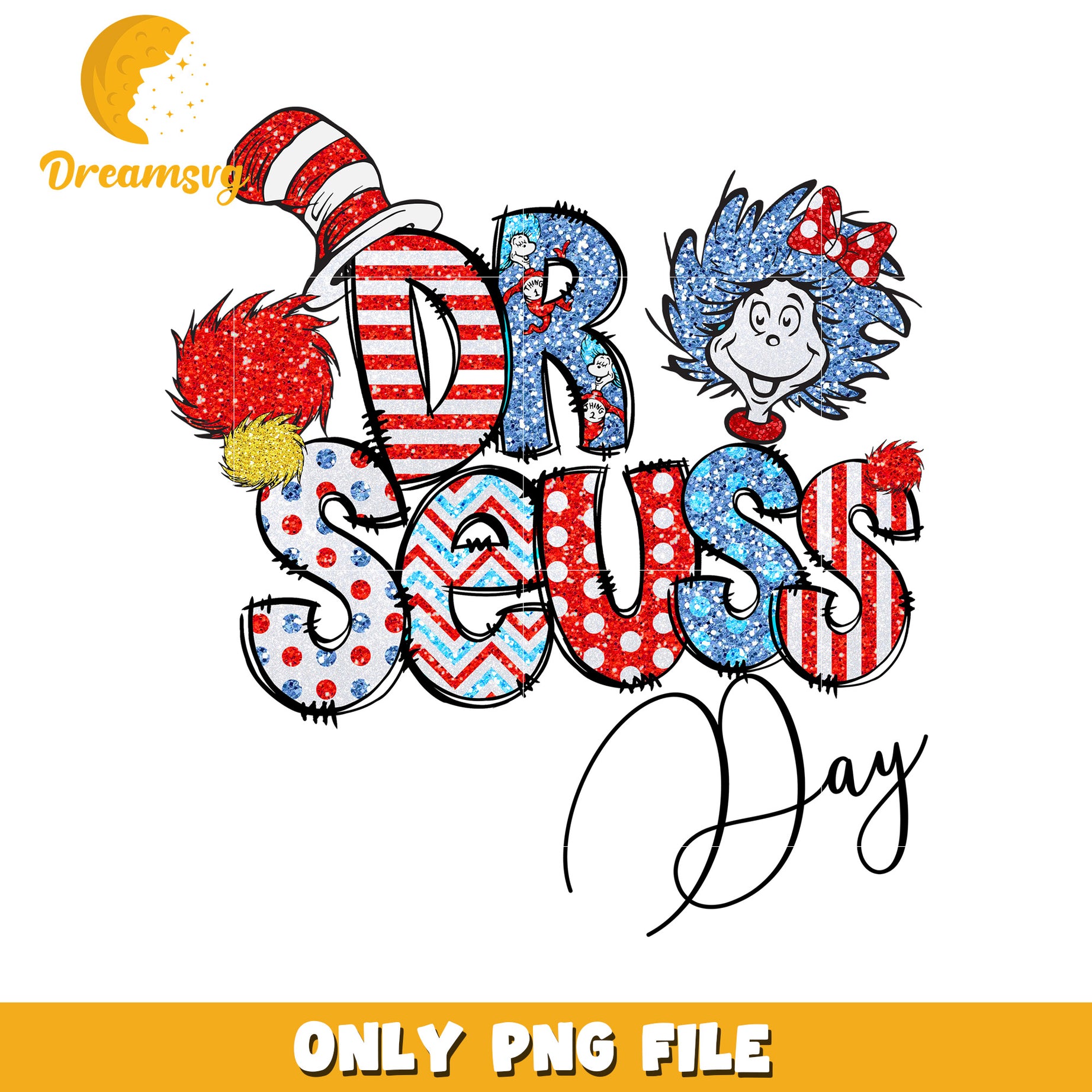 Dr Seuss Day PNG Glitter Design