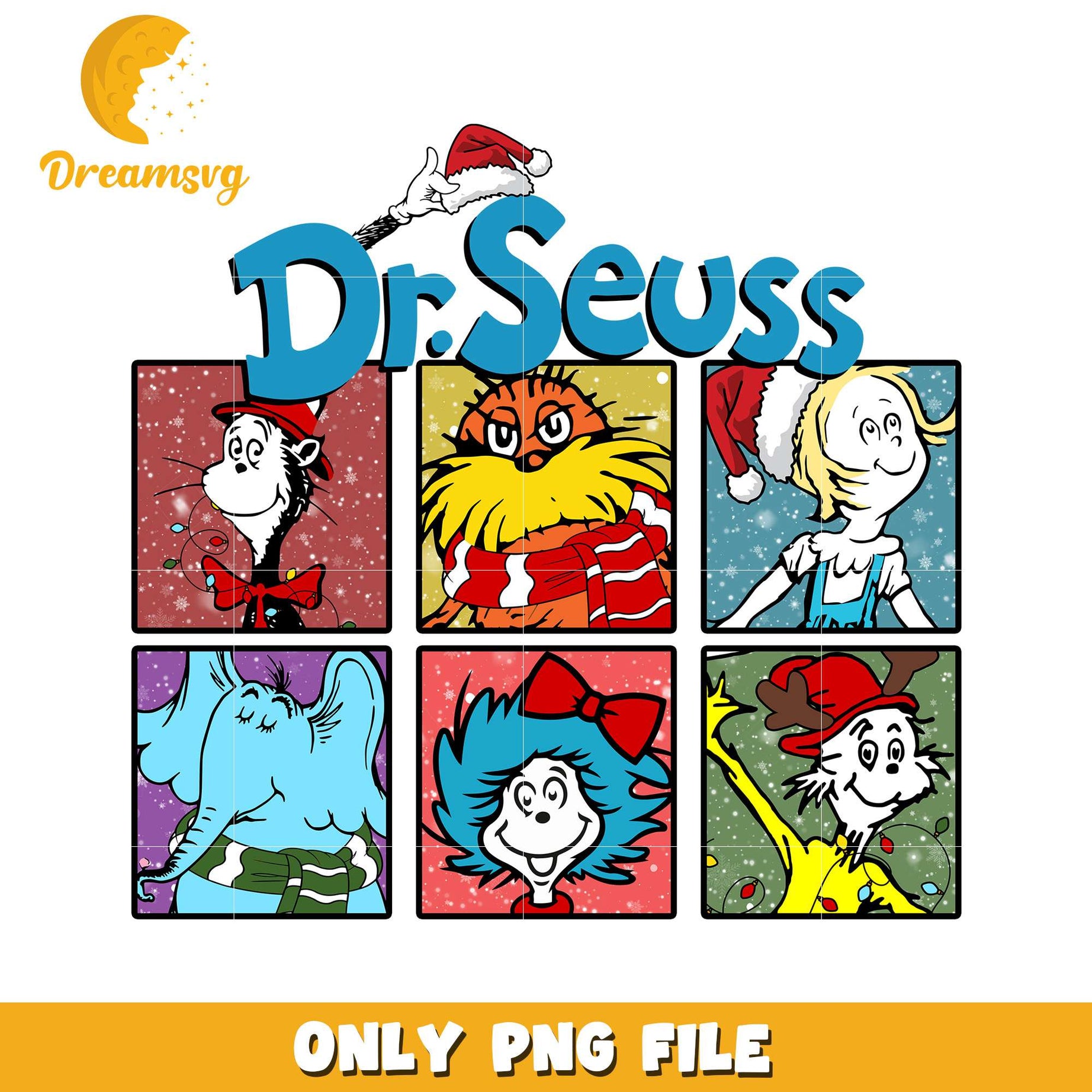 Dr Seuss Festive Character Collage PNG File Download