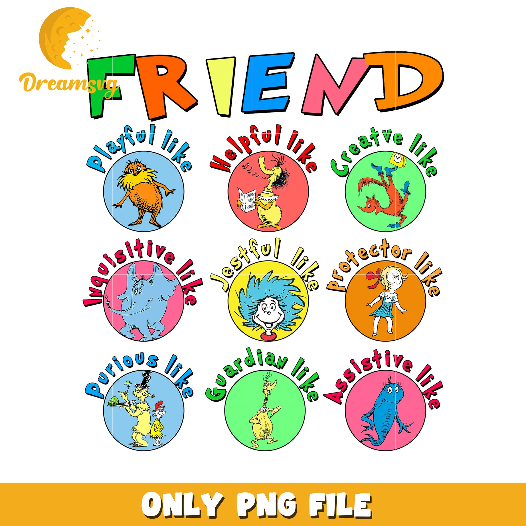 Dr Seuss Friend PNG Sublimation Design