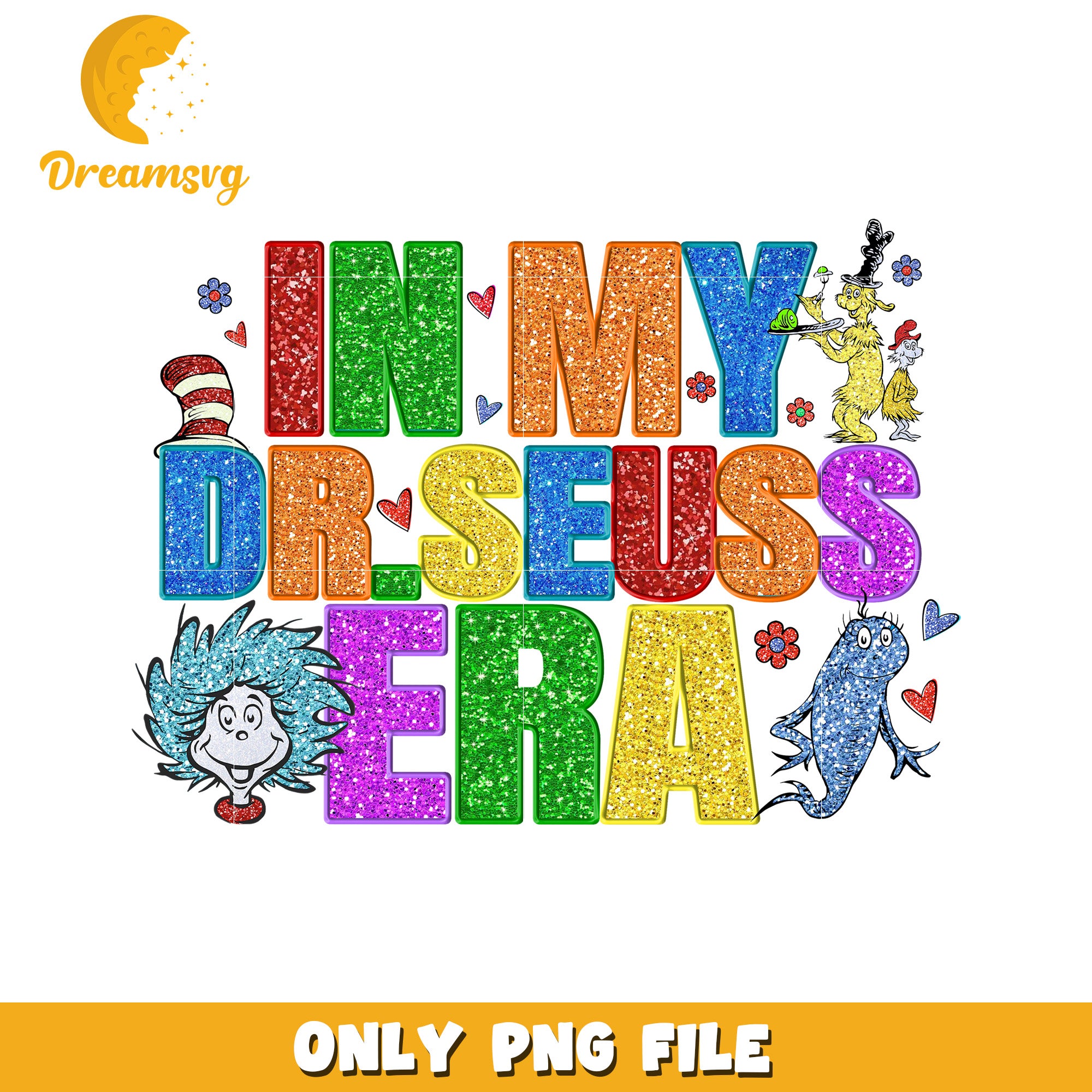 Dr Seuss Glitter PNG Sublimation Design