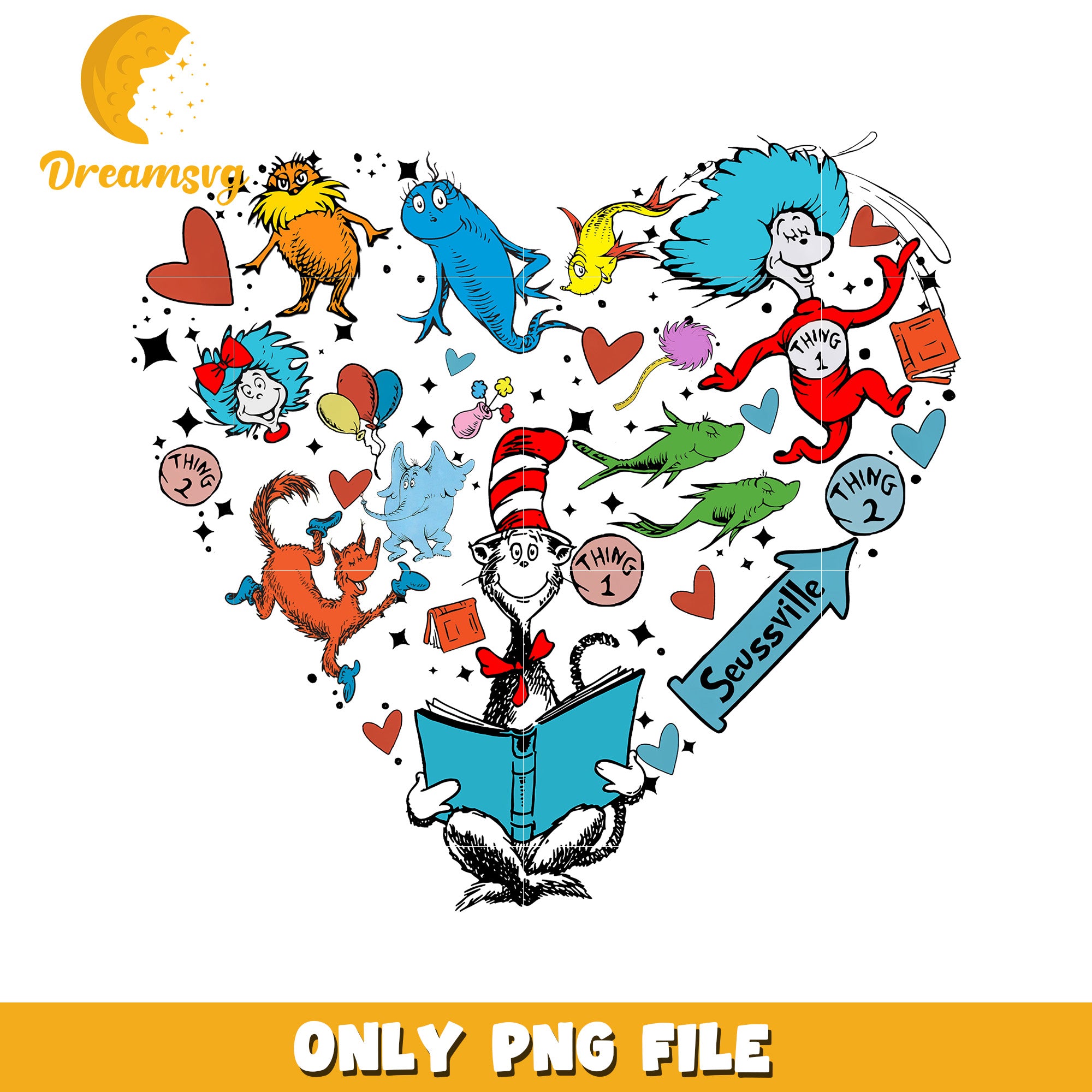 Dr Seuss Heart PNG Sublimation
