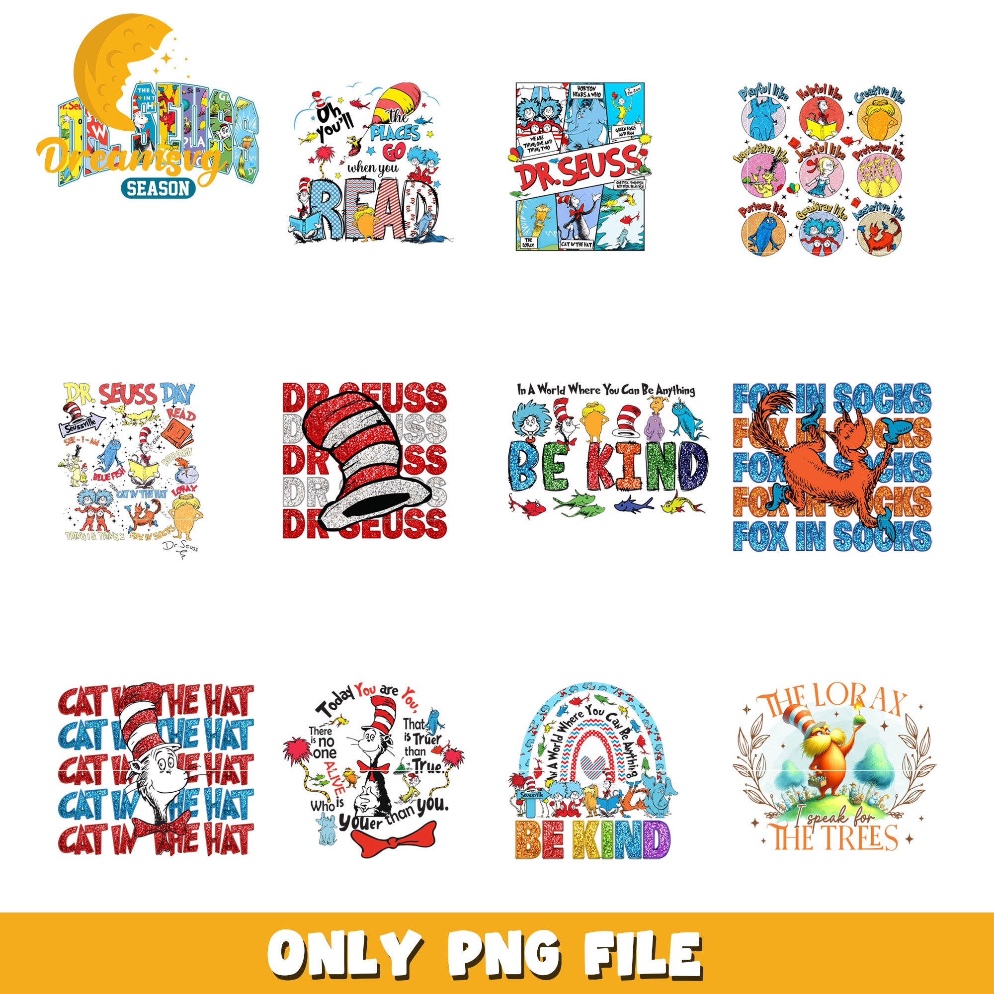 Dr Seuss Inspirational Clipart Bundle PNG Files