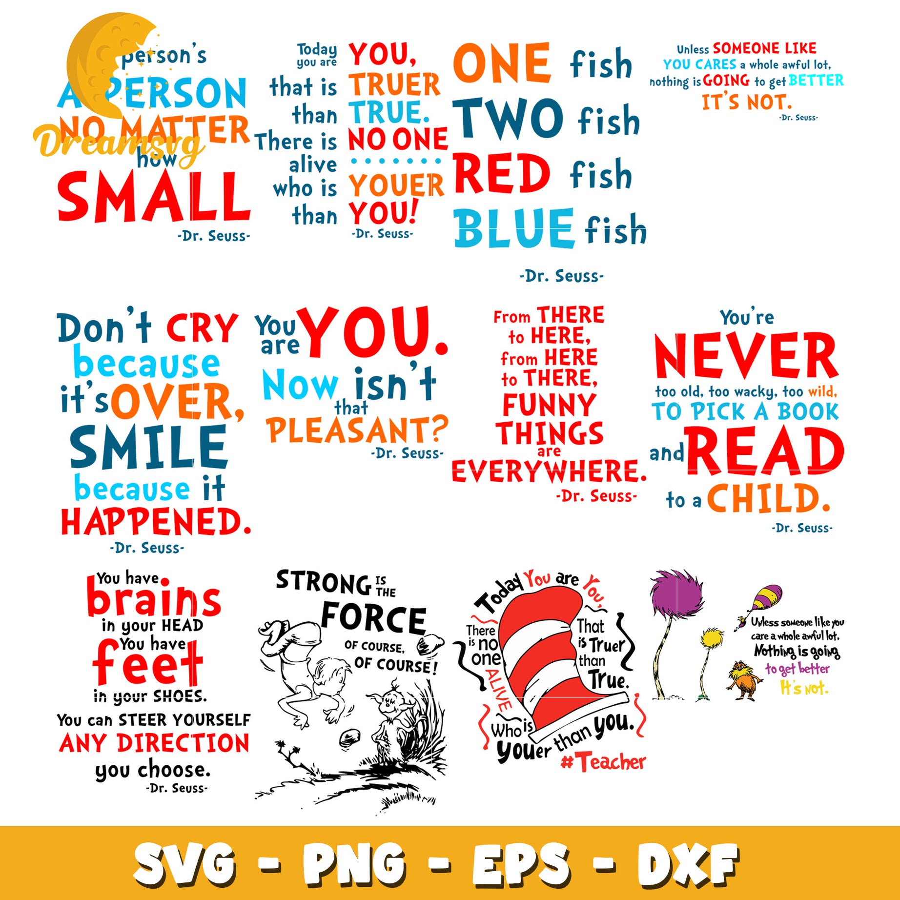 Dr Seuss Inspirational Quote Bundle SVG Design