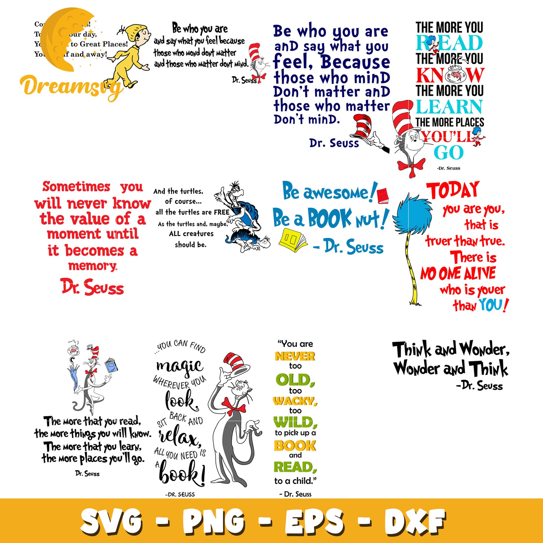 Dr Seuss Inspirational Quote Bundle SVG Files