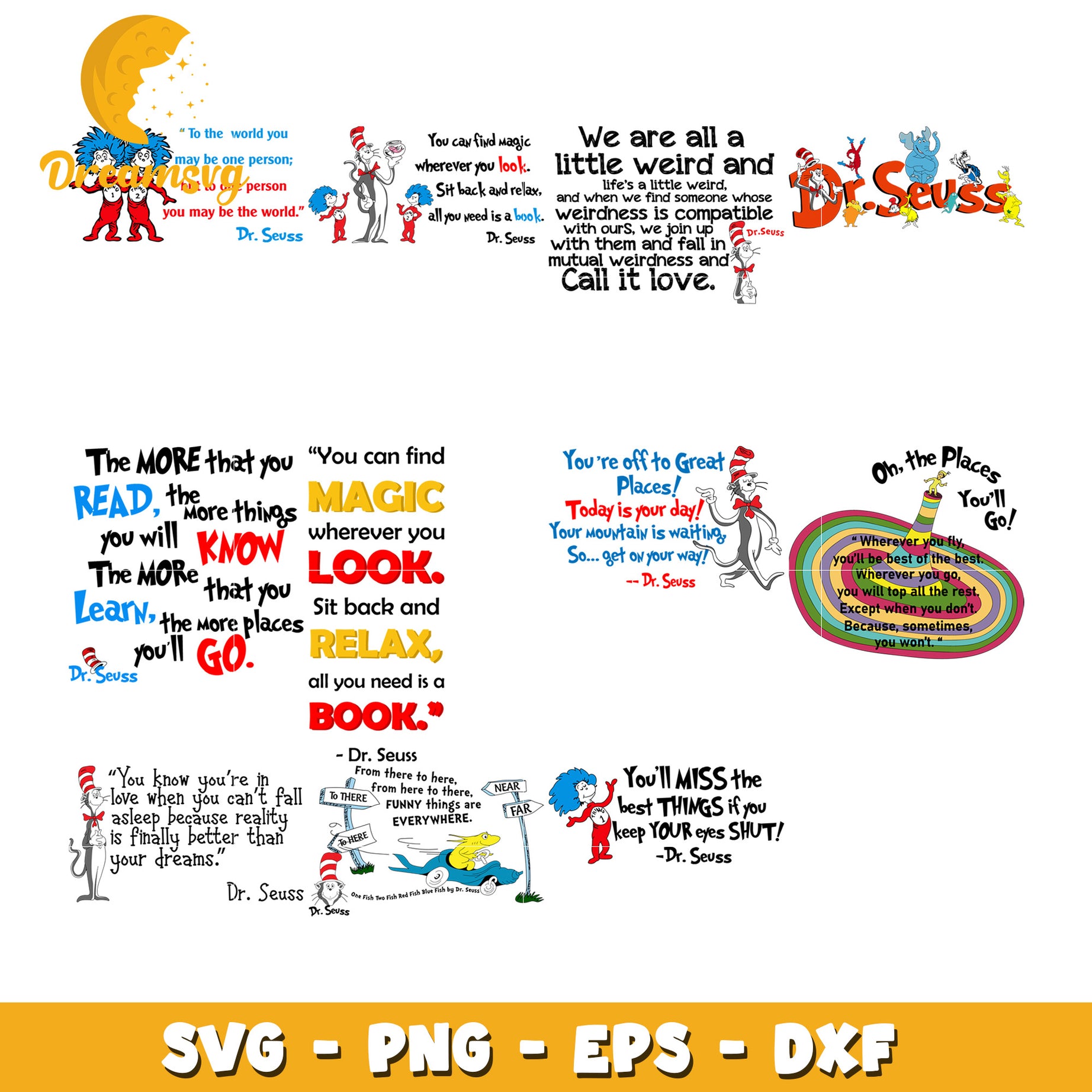 Dr Seuss Inspirational Quote Bundle SVG PNG Files