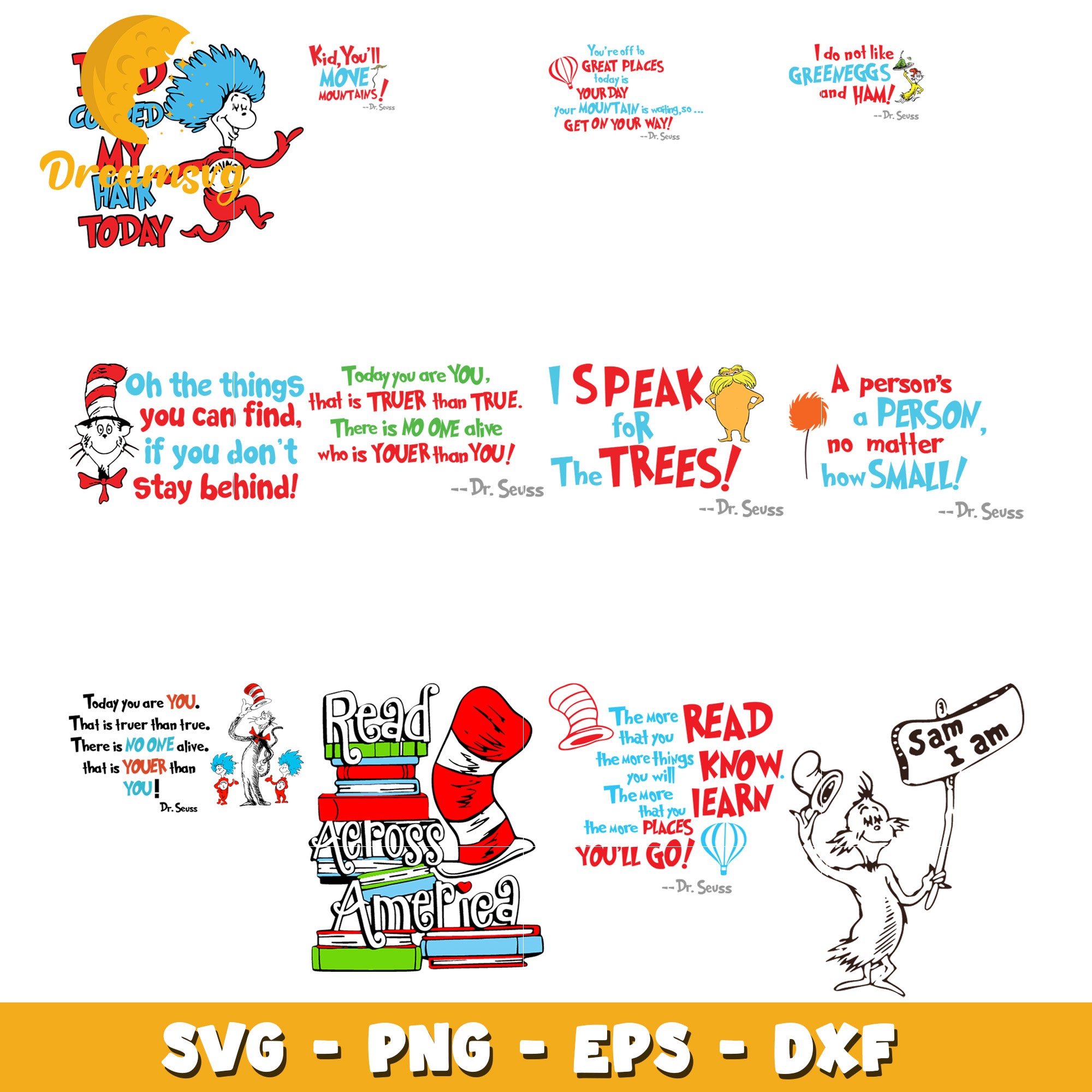 Dr Seuss Inspirational Quote SVG Bundle for Kids