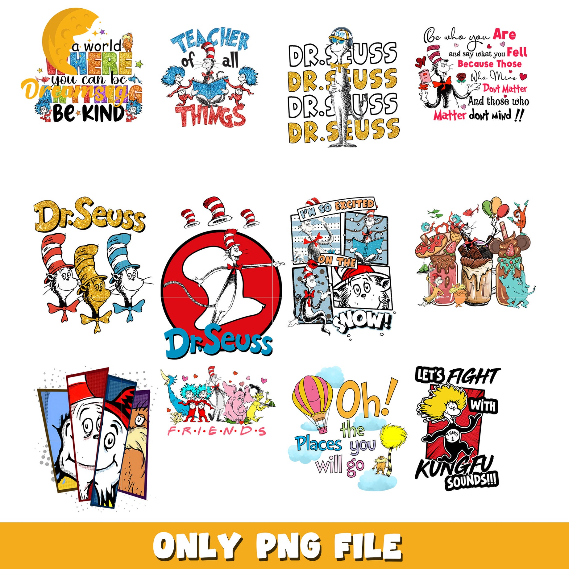 Dr Seuss Inspirational Quotes PNG Bundle Designs