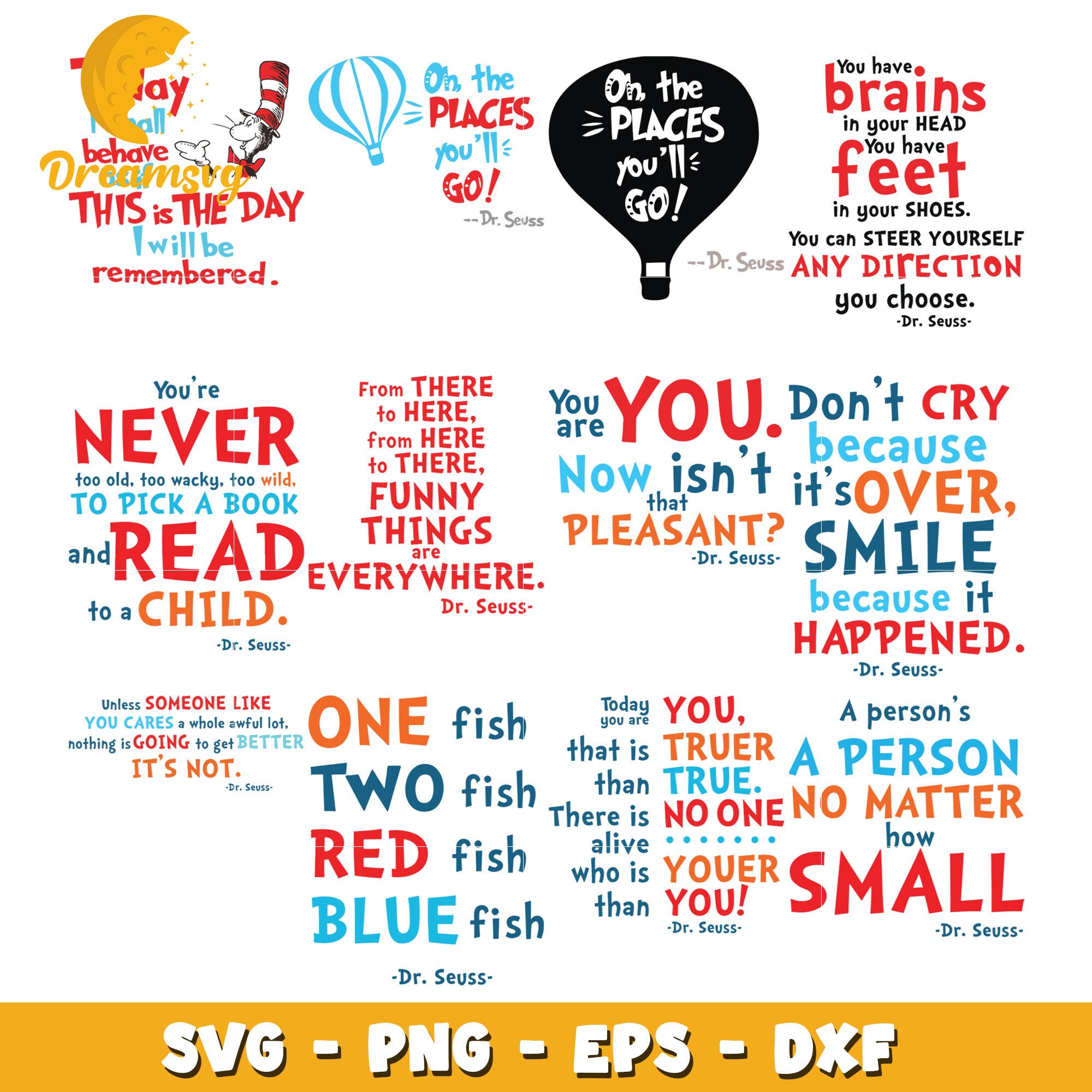 Dr Seuss Inspirational Quotes SVG Bundle Download