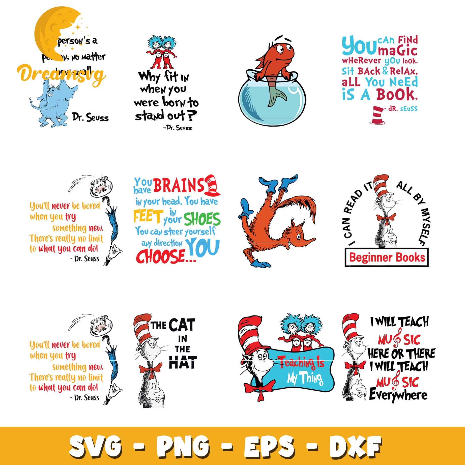 Dr Seuss Inspirational Quotes SVG Bundle for Teachers