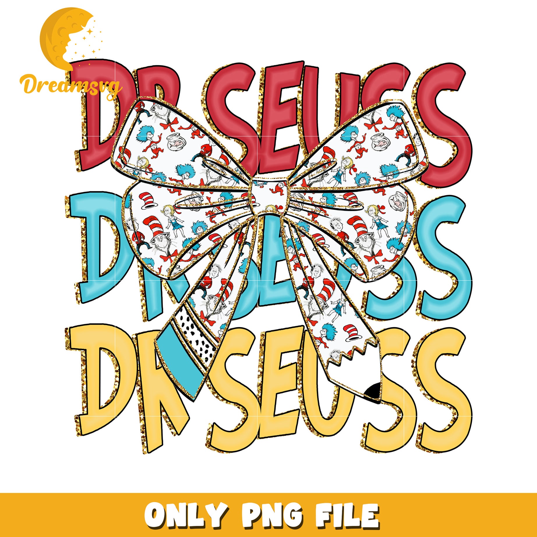Dr Seuss Inspired Bow Cute PNG File for Crafts and Designs