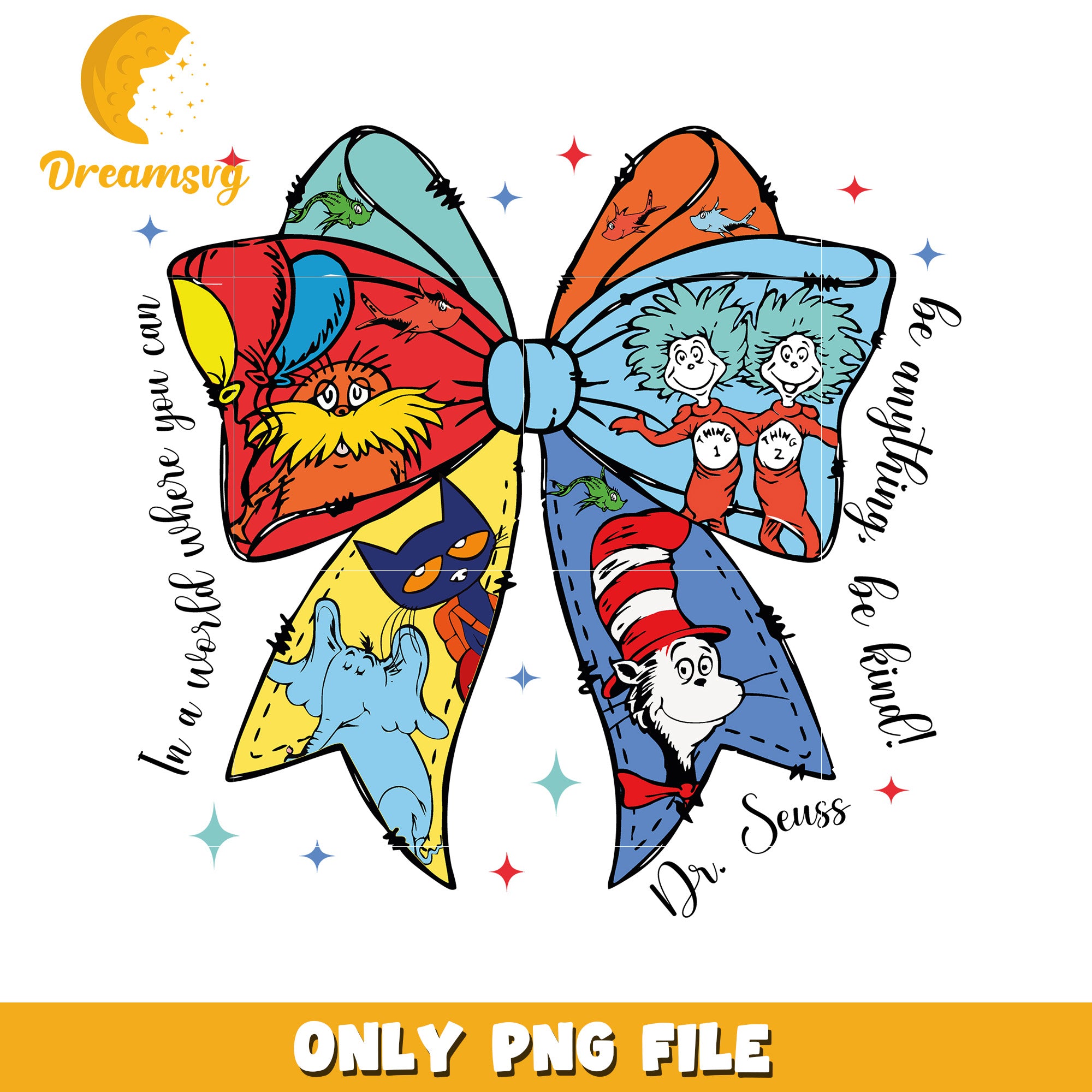 Dr Seuss Inspired Colorful Bow Design PNG Art File