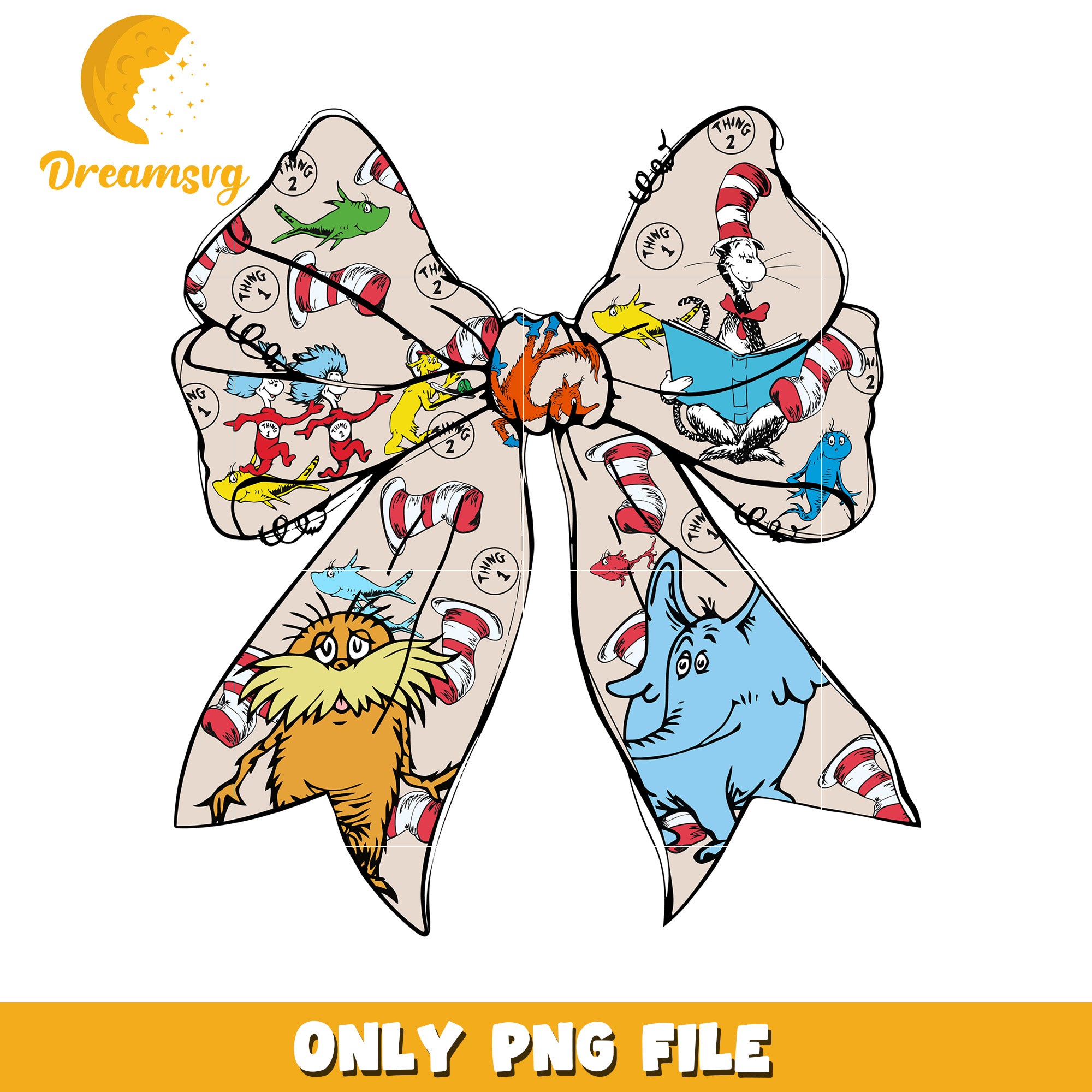Dr Seuss Inspired Colorful Bow PNG Digital Download File