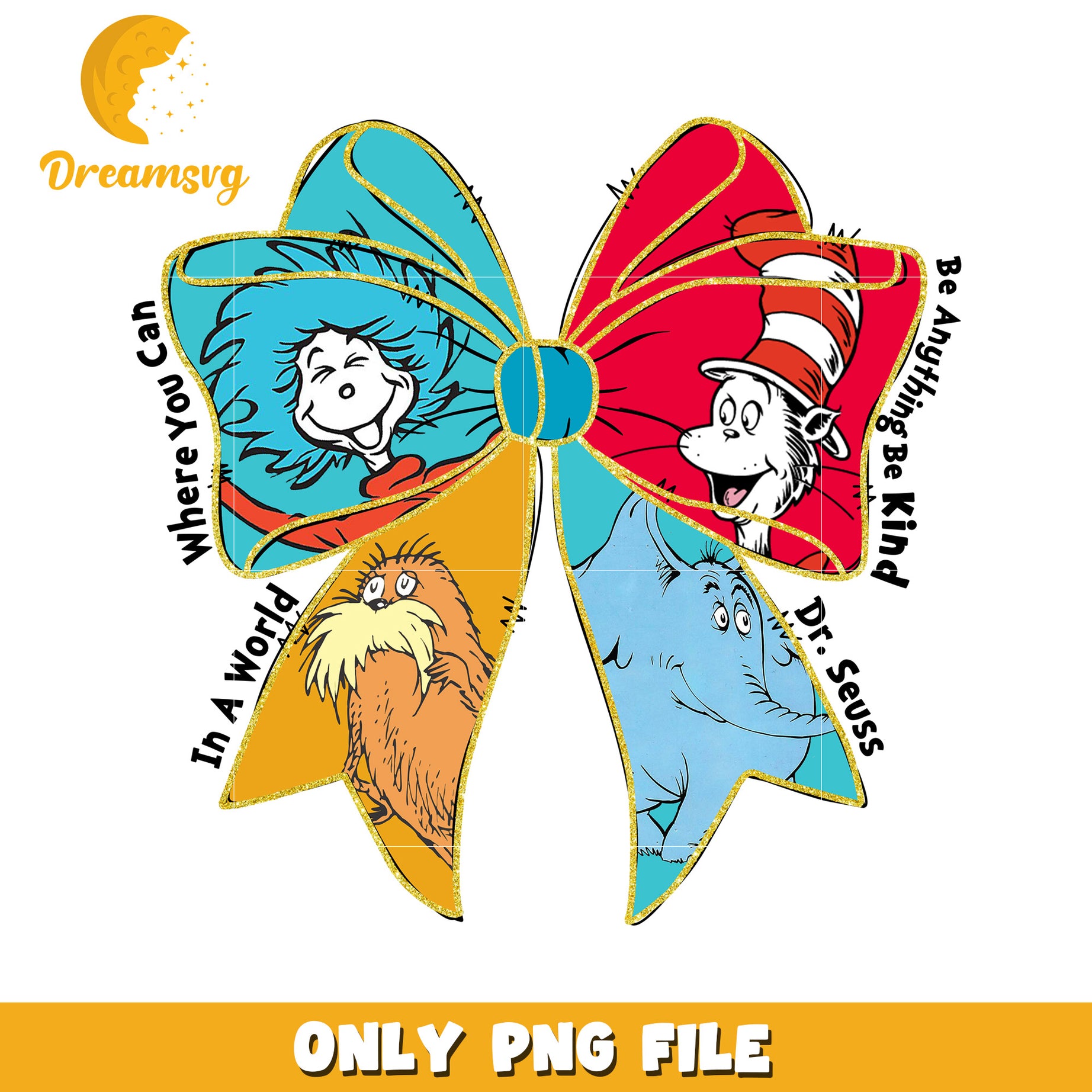 Dr Seuss Inspired Colorful Bow PNG File for Crafts