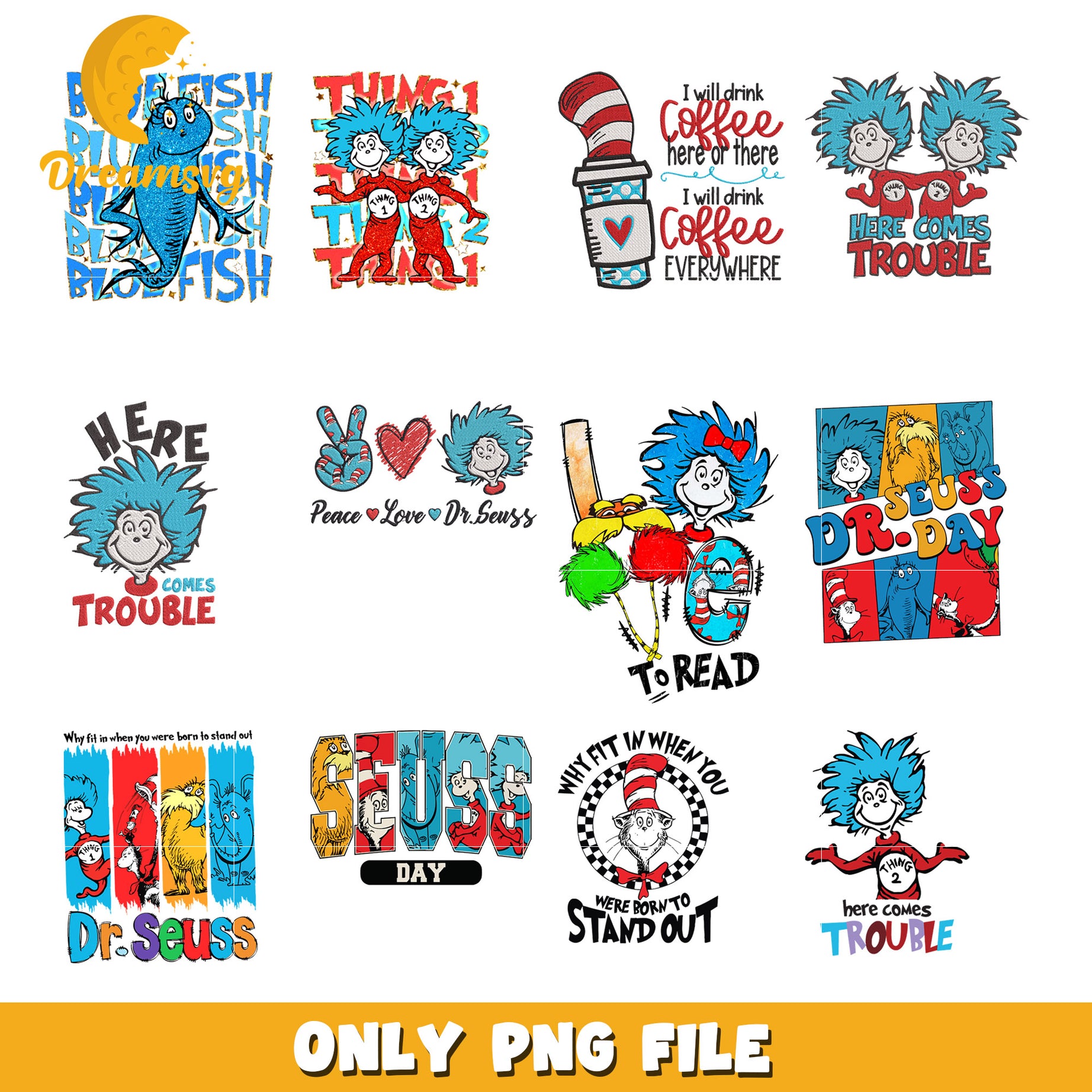 Dr Seuss Inspired PNG Bundle for Creative Projects