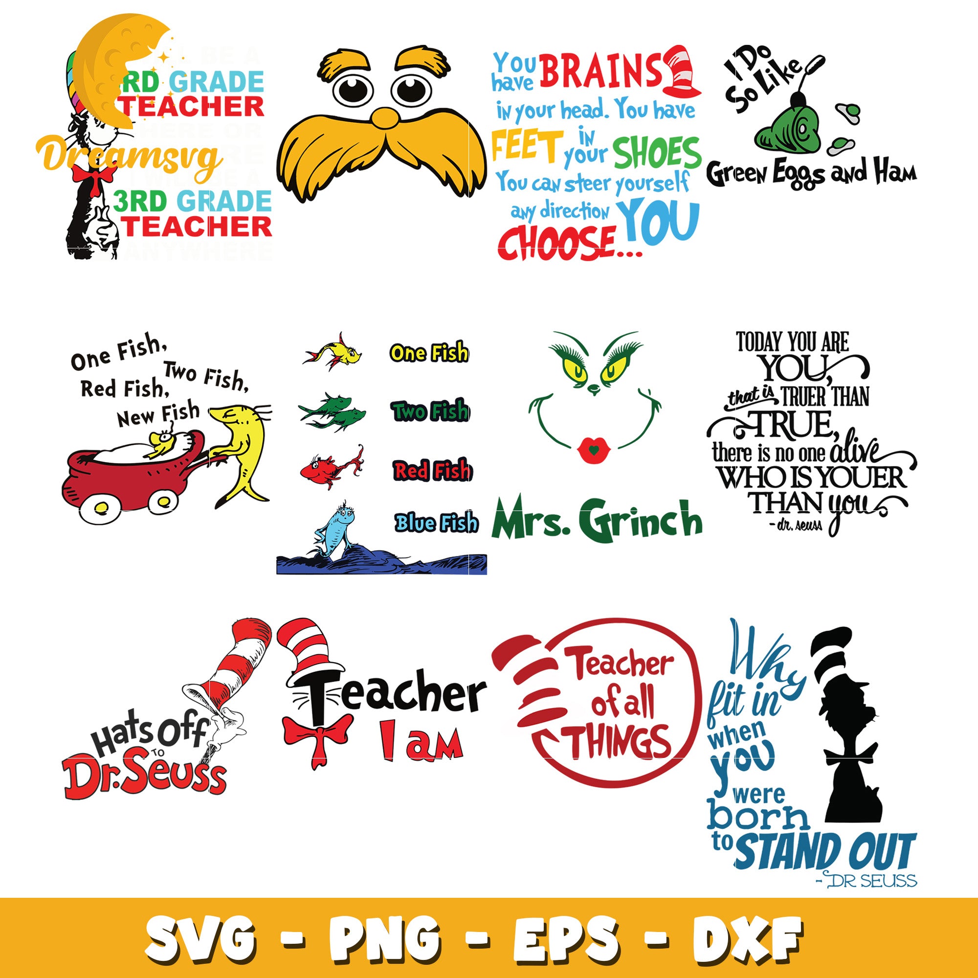 Dr Seuss Inspired Teacher Bundle SVG Designs Set