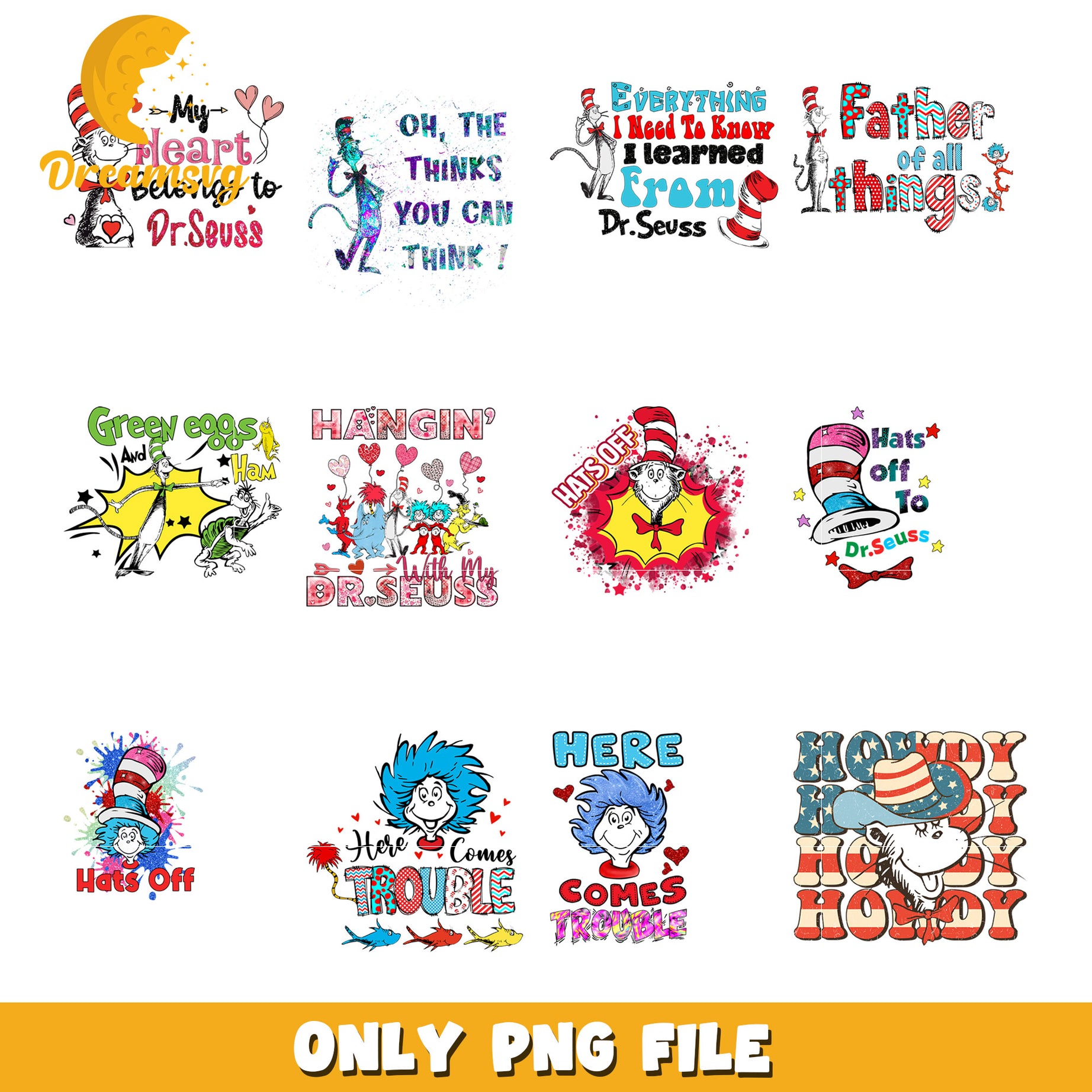 Dr Seuss PNG Bundle Sublimation Designs