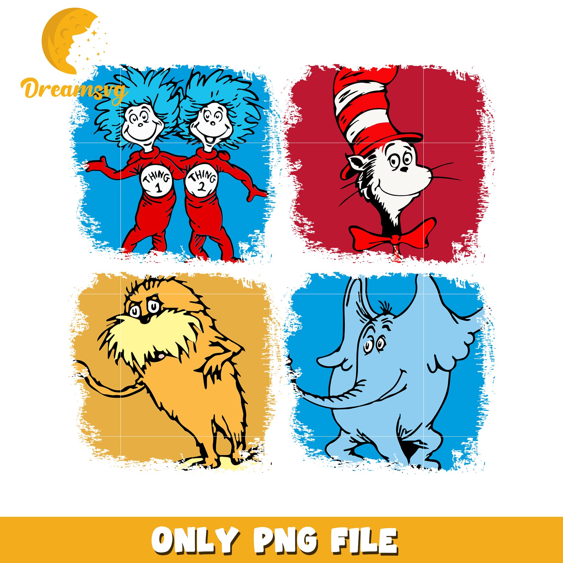 Dr Seuss PNG Characters Thing 1 2, Cat, Horton