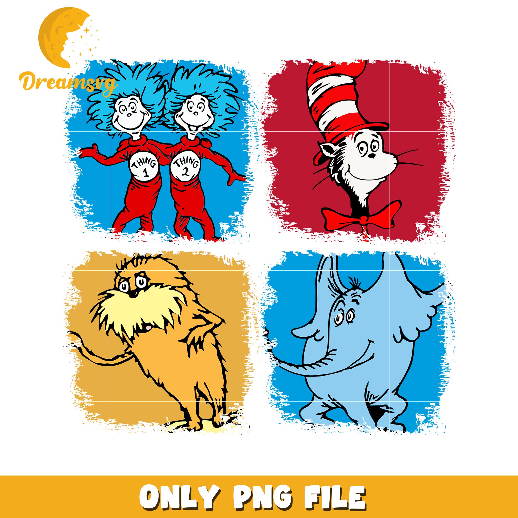 Dr Seuss PNG Characters Thing 1 2, Cat, Horton