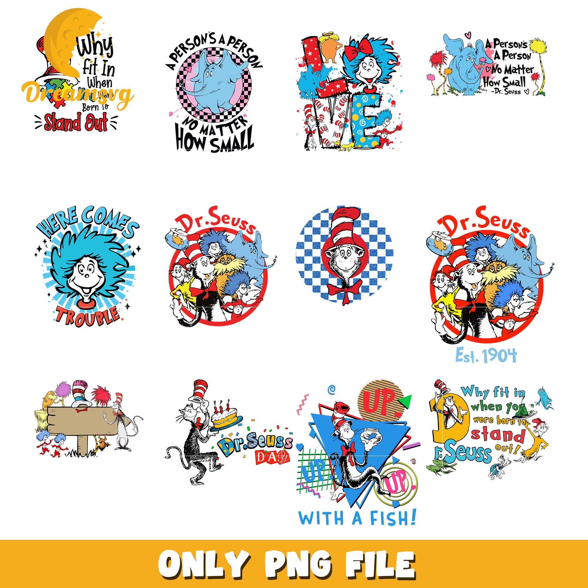 Dr Seuss Quote Bundle PNG for Creative Projects