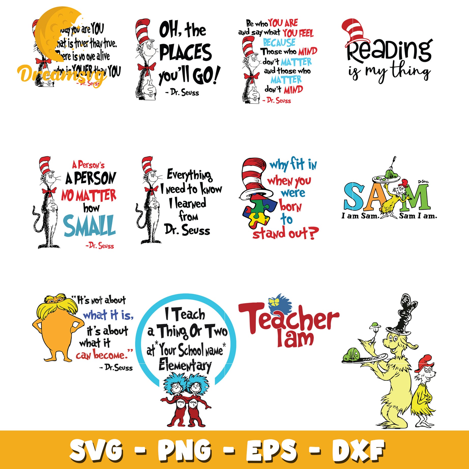 Dr Seuss Quote Bundle SVG Designs for Teachers