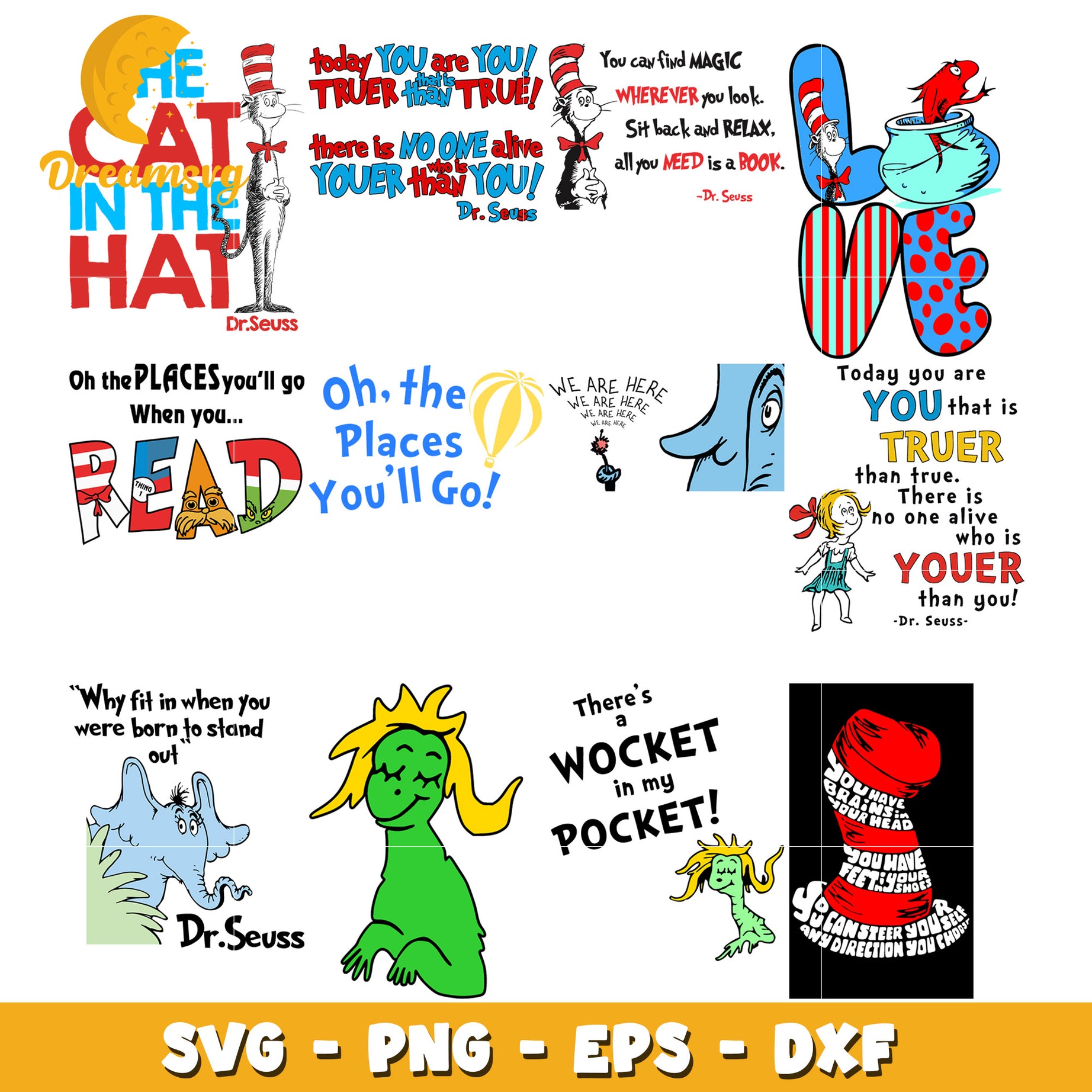 Dr Seuss Quote SVG Bundle for Fun Crafts