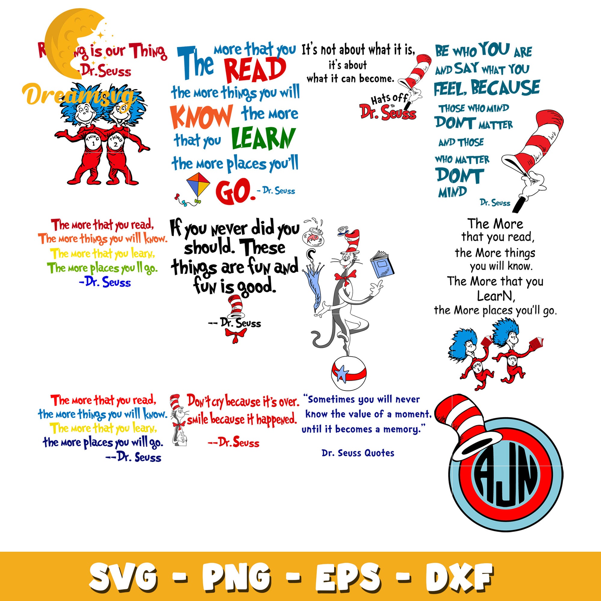 Dr Seuss Quotes Bundle SVG Learning Inspiration