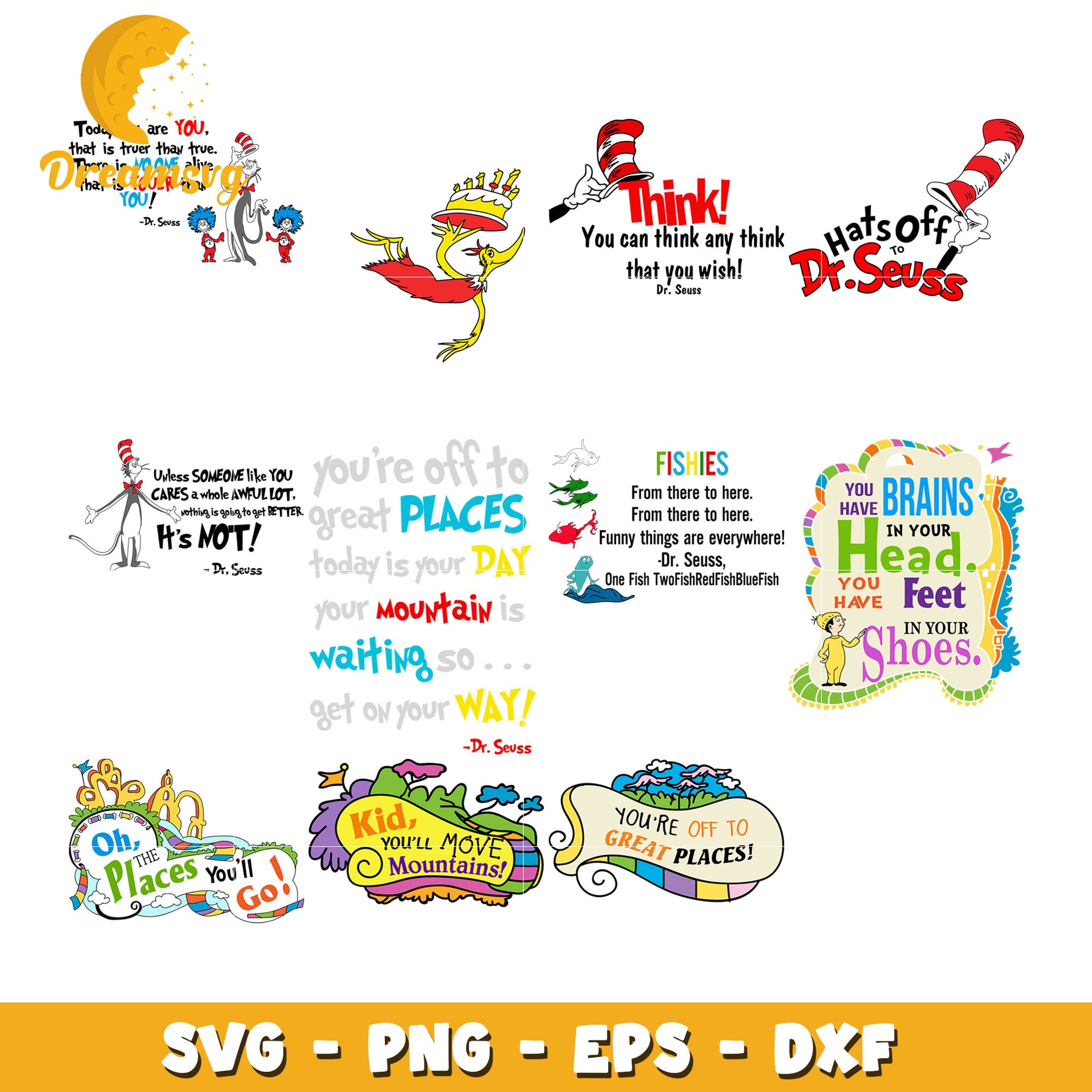 Dr Seuss Quotes Bundle SVG PNG EPS DXF Designs