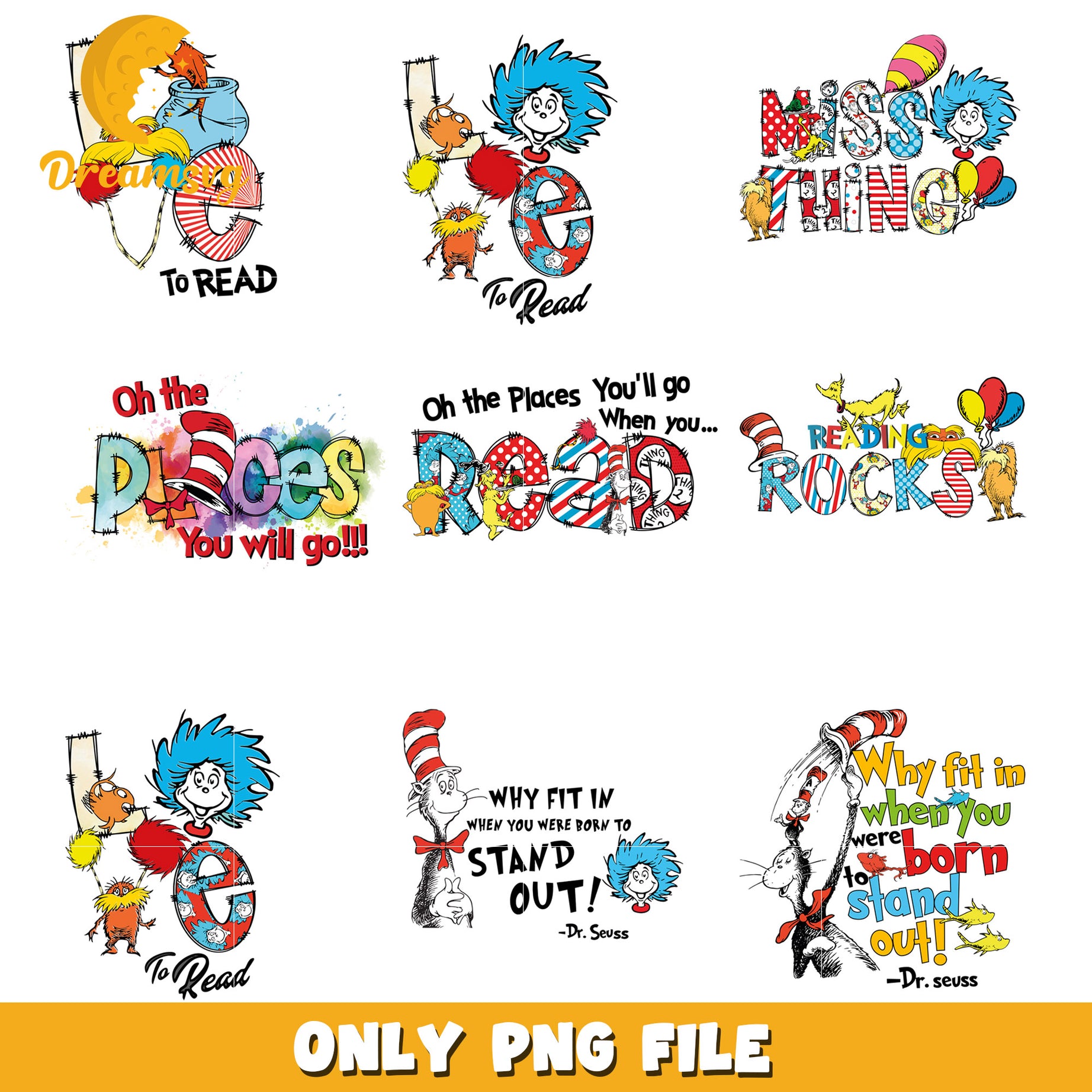 Dr Seuss Quotes PNG Bundle