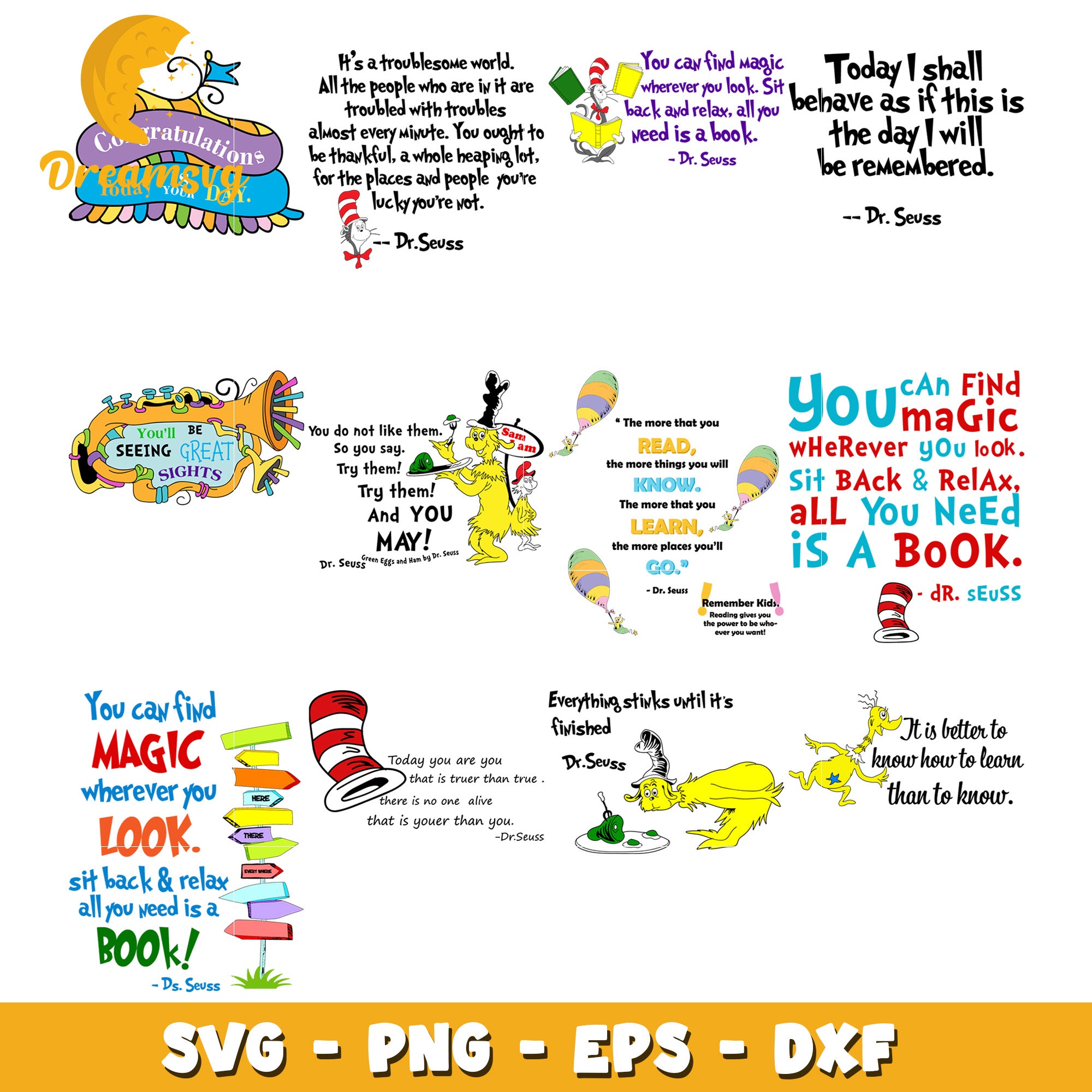 Dr Seuss Quotes SVG Bundle PNG EPS DXF