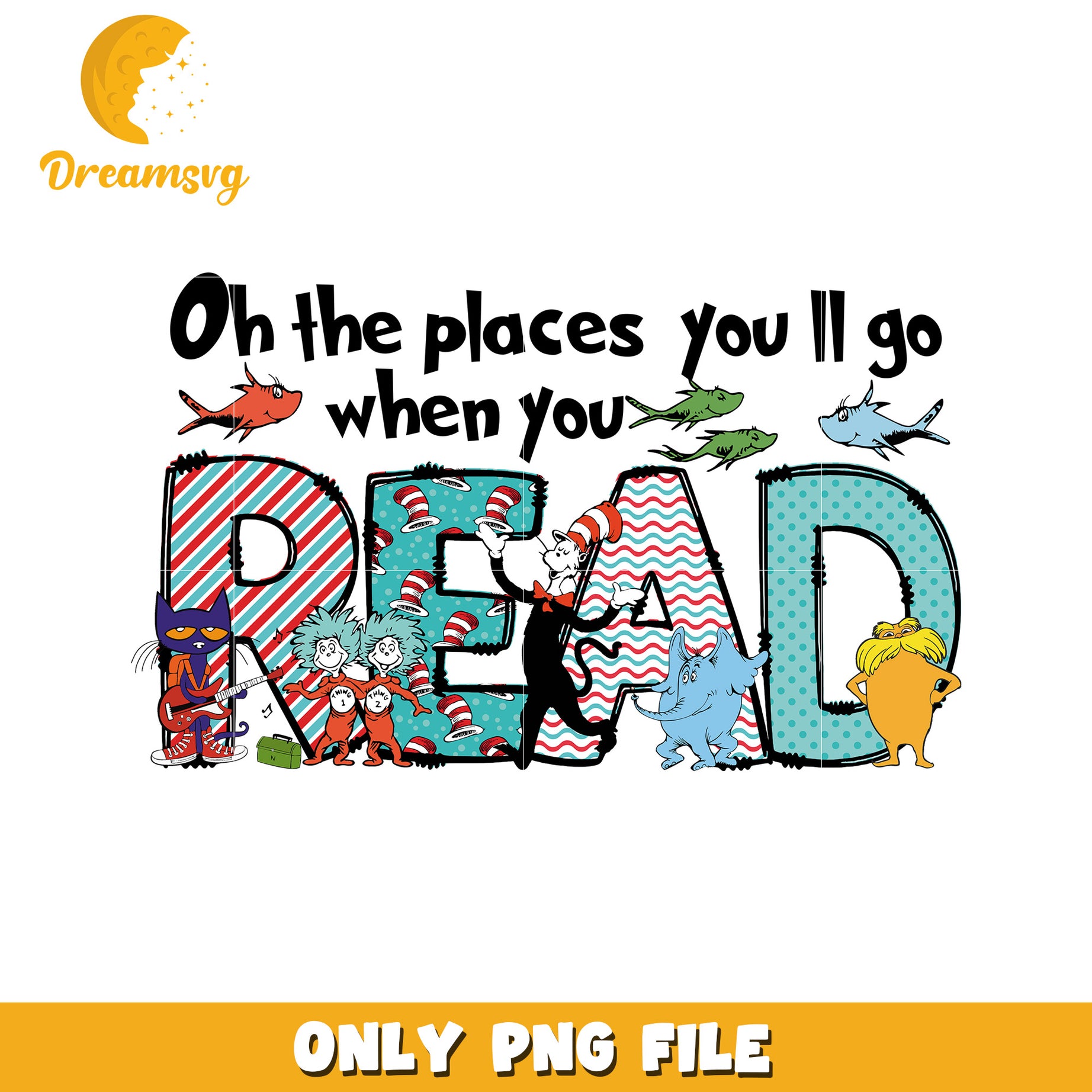 Dr Seuss READ PNG Sublimation Design