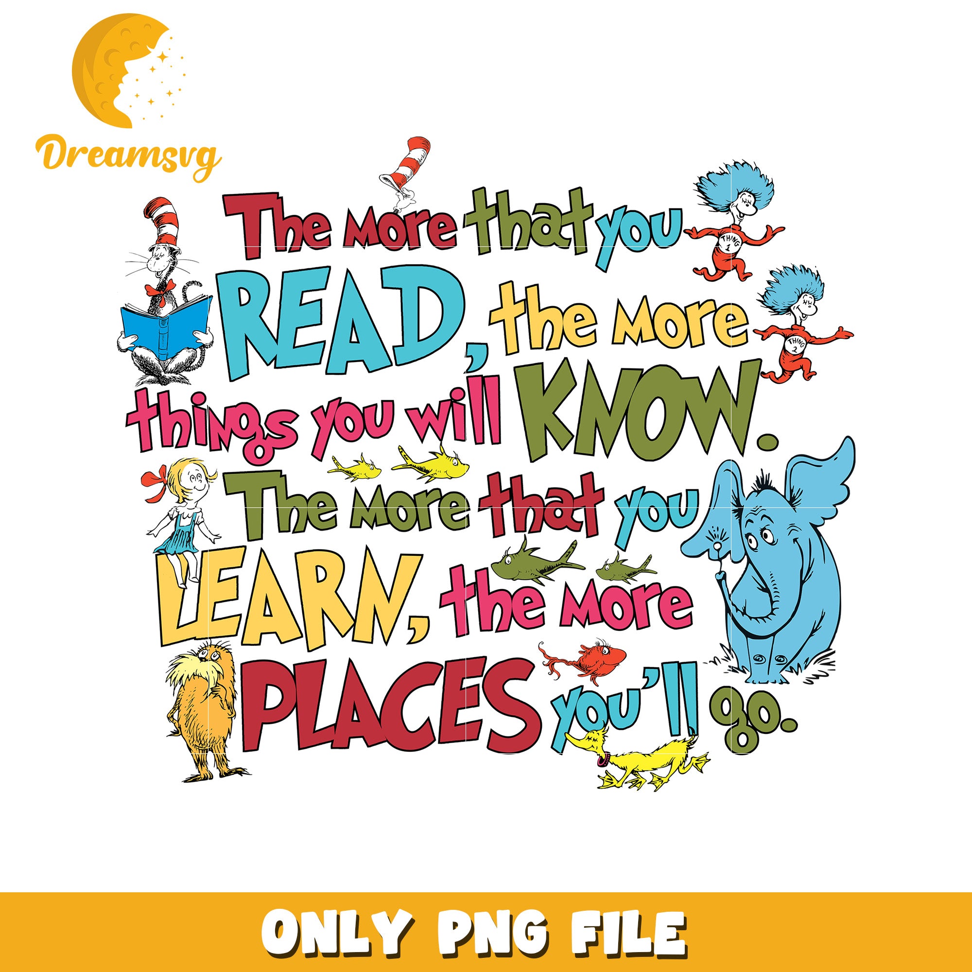 Dr Seuss Read Learn PNG Sublimation