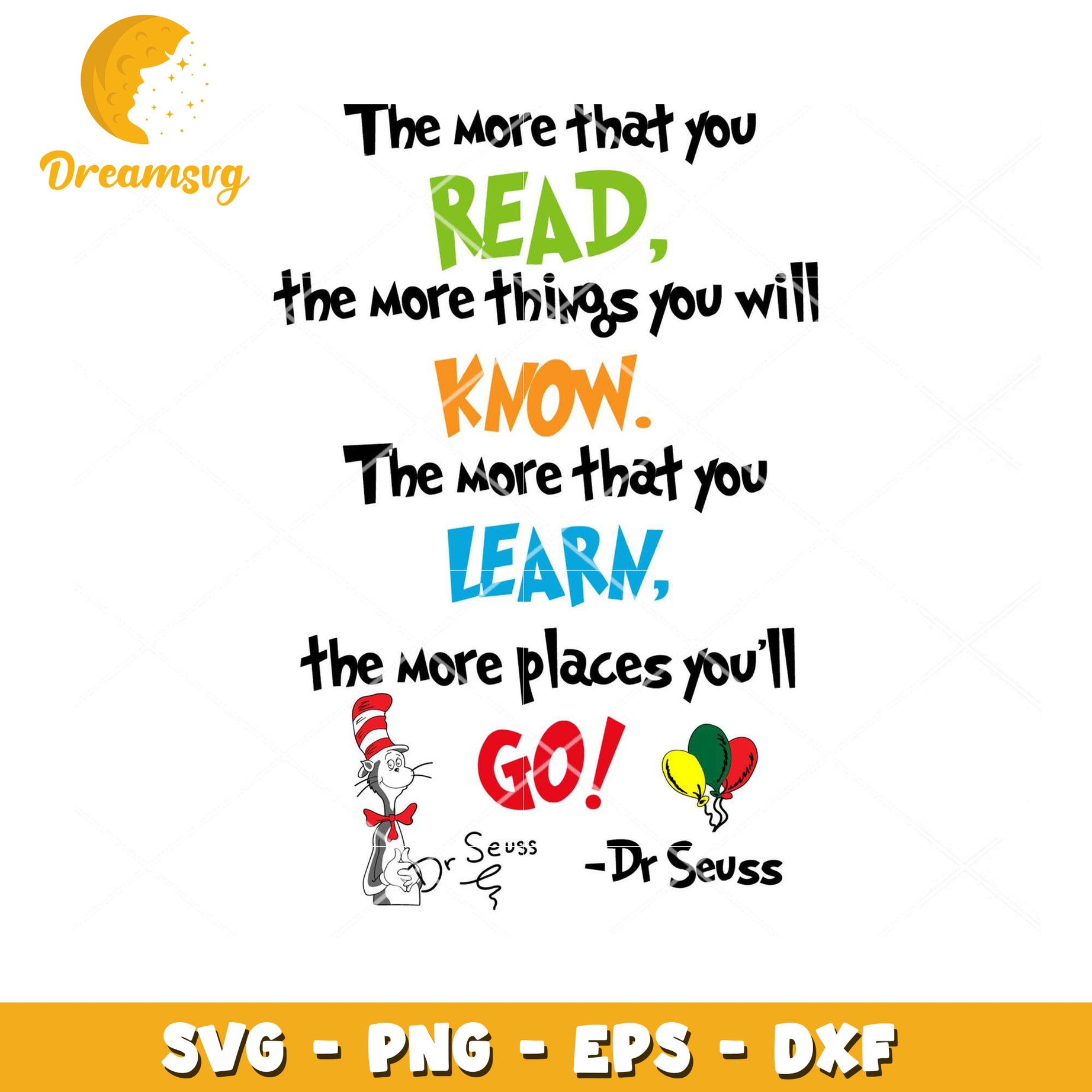 Dr Seuss Reading SVG Cut File