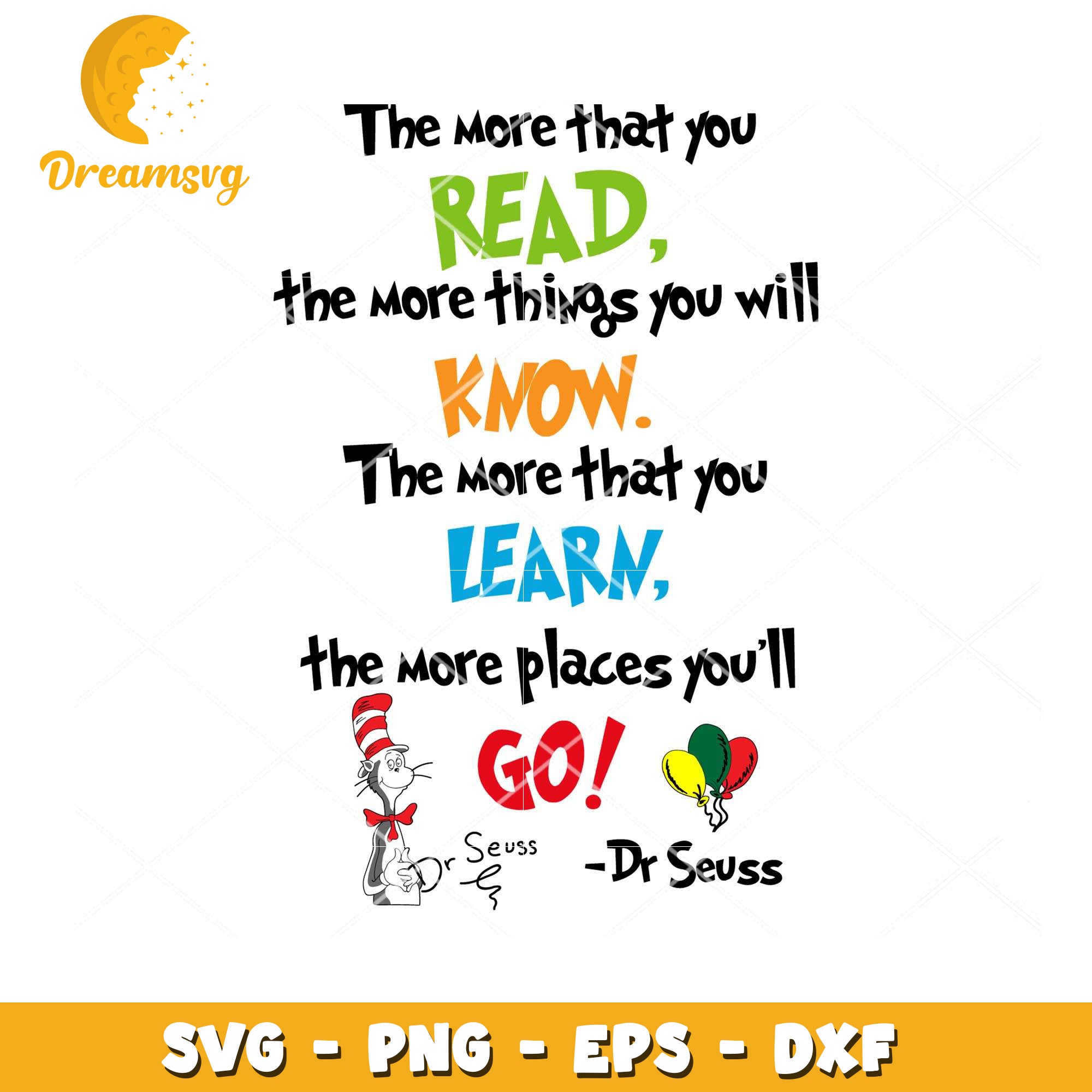 Dr Seuss Reading SVG Cut File