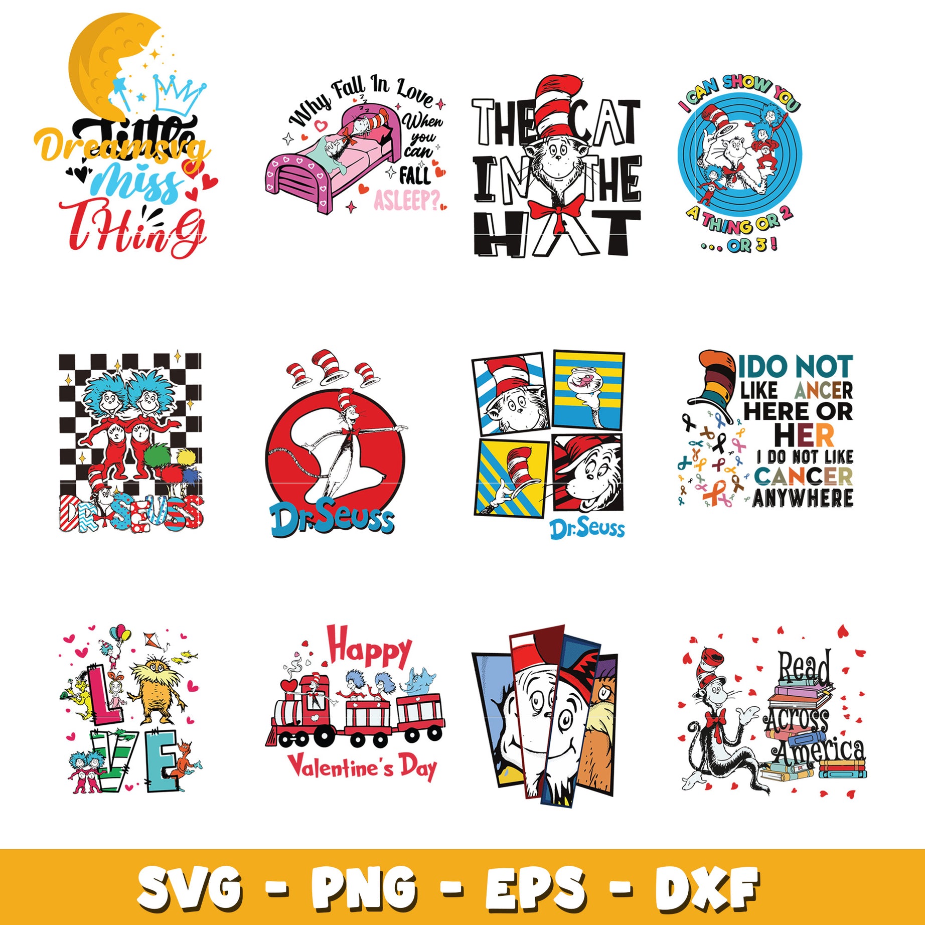 Dr Seuss SVG Bundle Cute Cat Designs