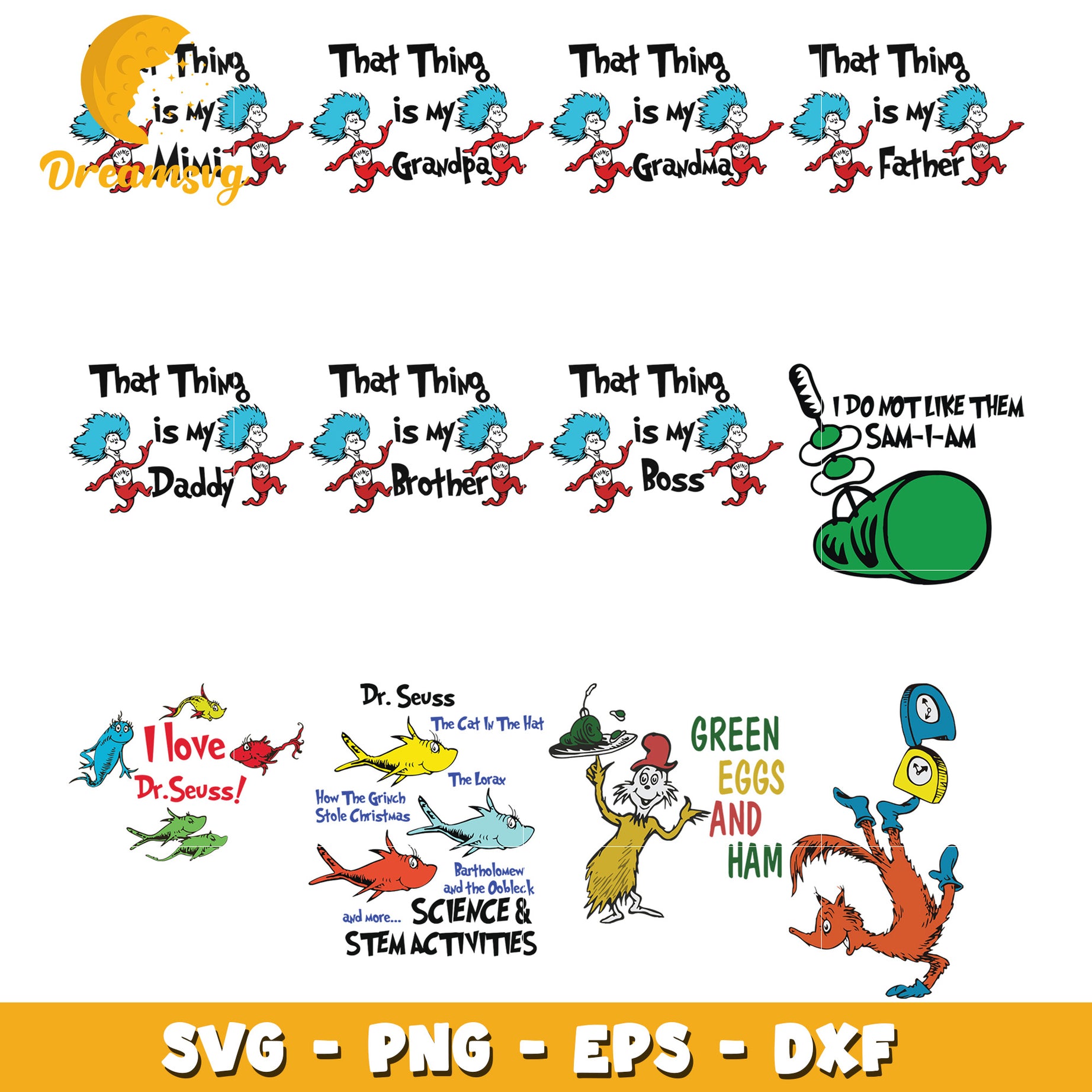 Dr Seuss SVG Bundle Family Quotes & More