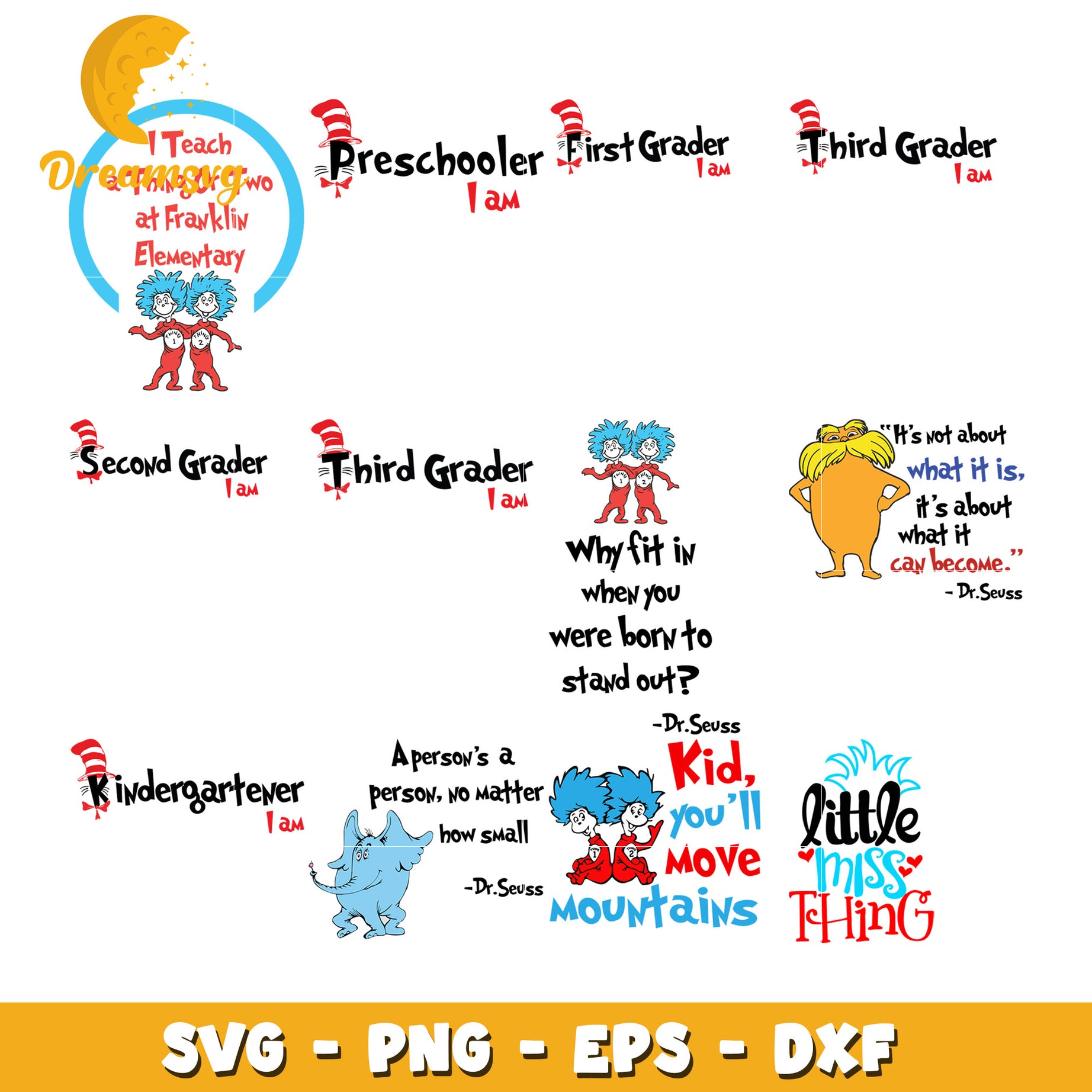 Dr Seuss SVG Bundle Preschool to Third Grade